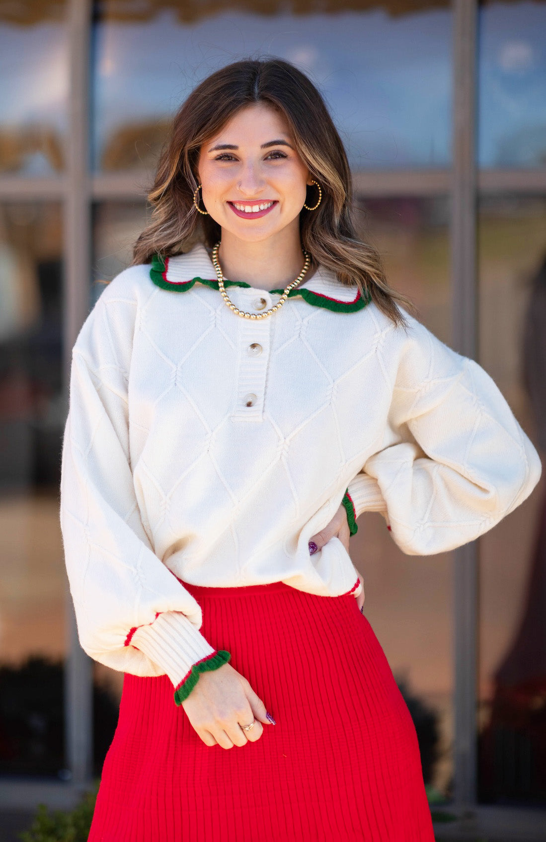 Holiday Spirit Stripe Polo Sweater