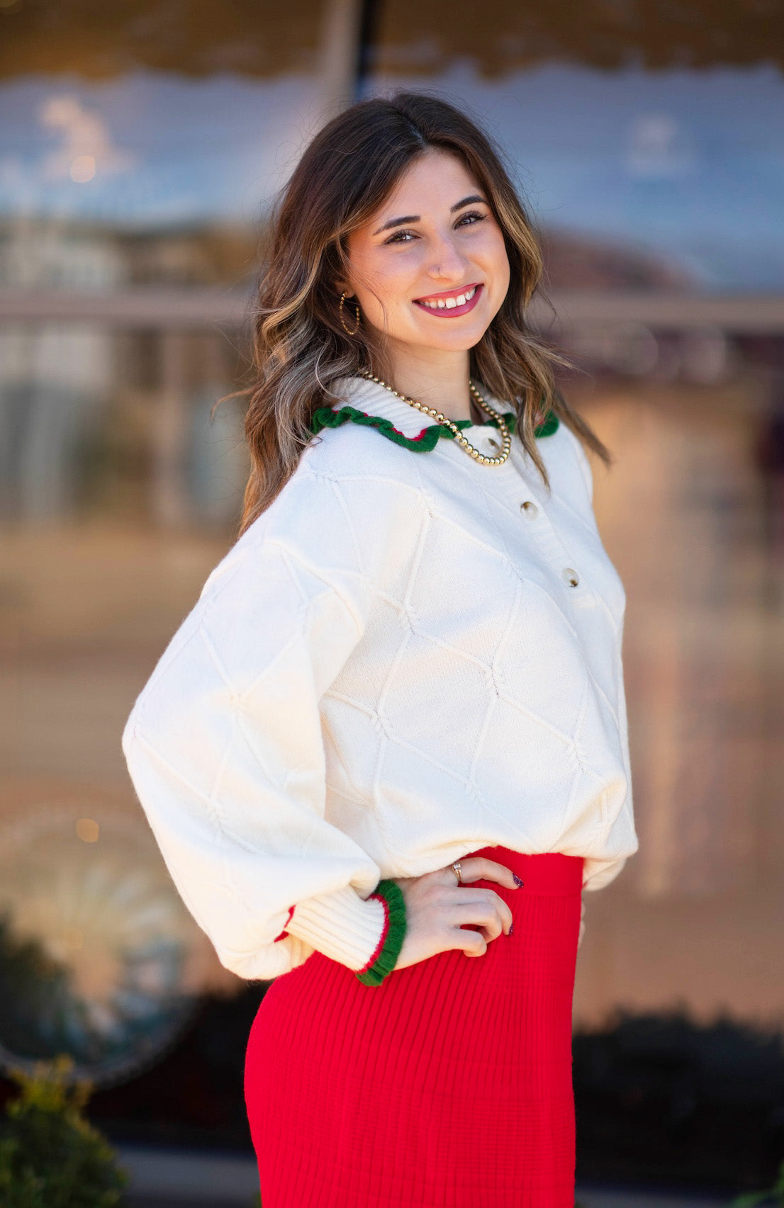 Holiday Spirit Stripe Polo Sweater