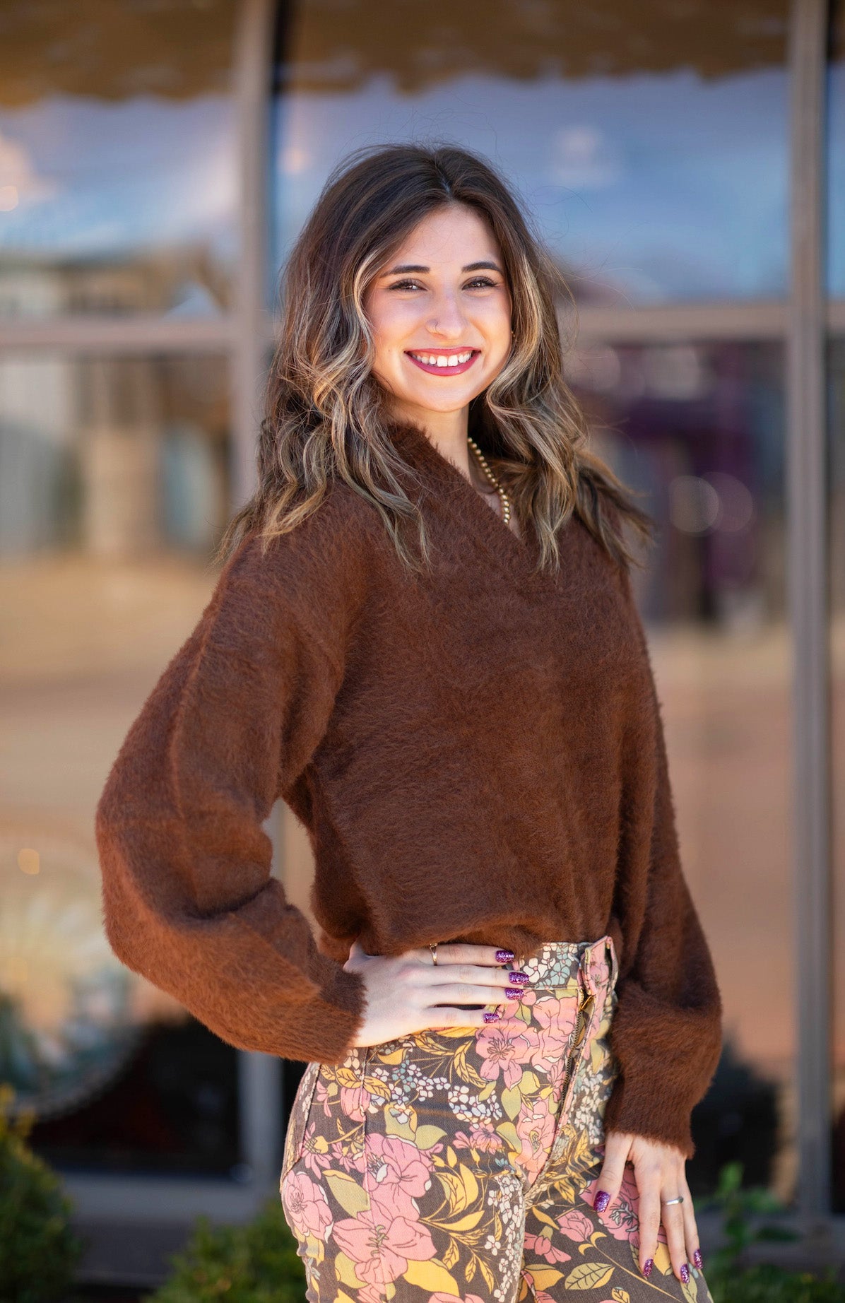 Fuzzy V Neck Sweater