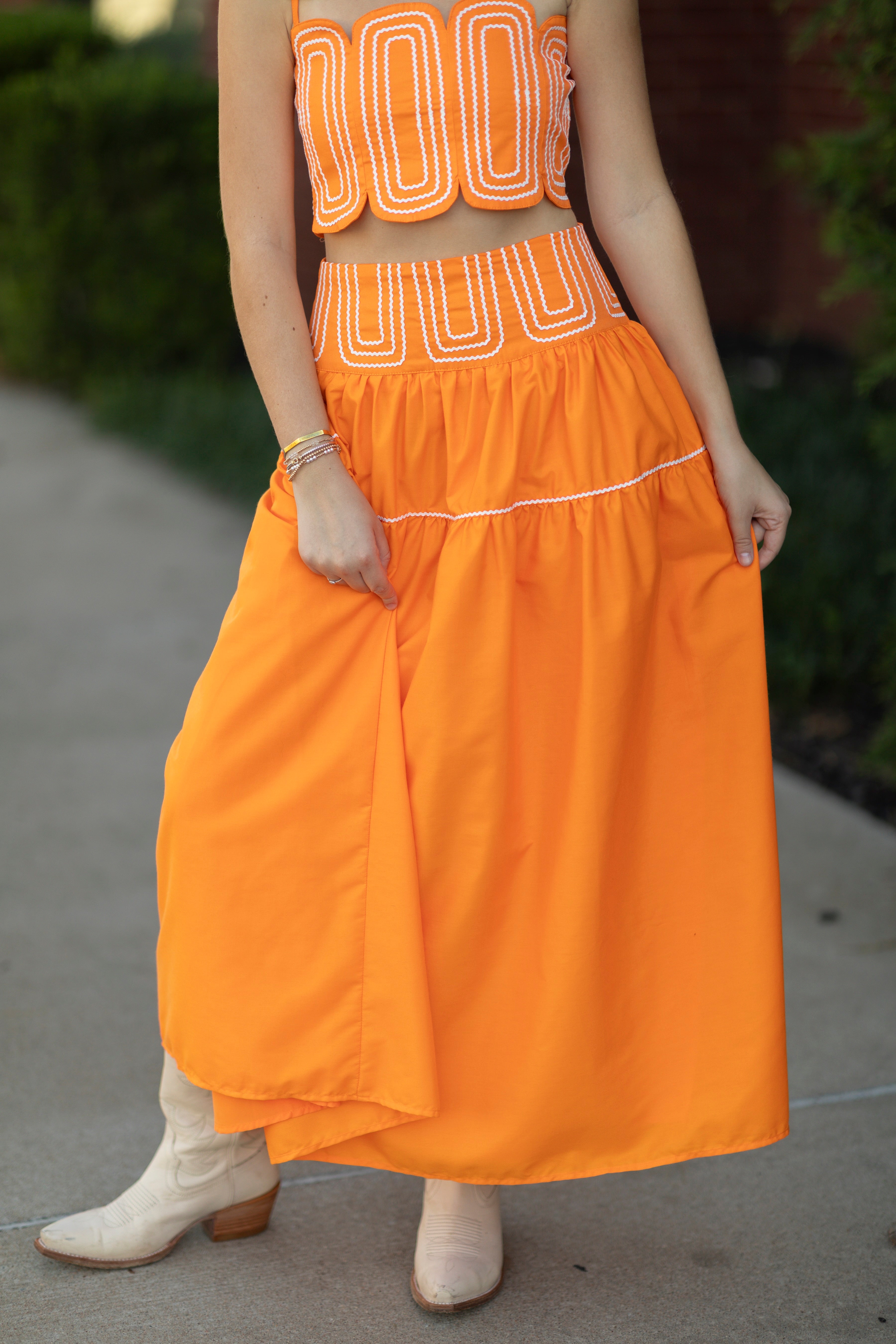 Lace Trimmed Top & Skirt Set
