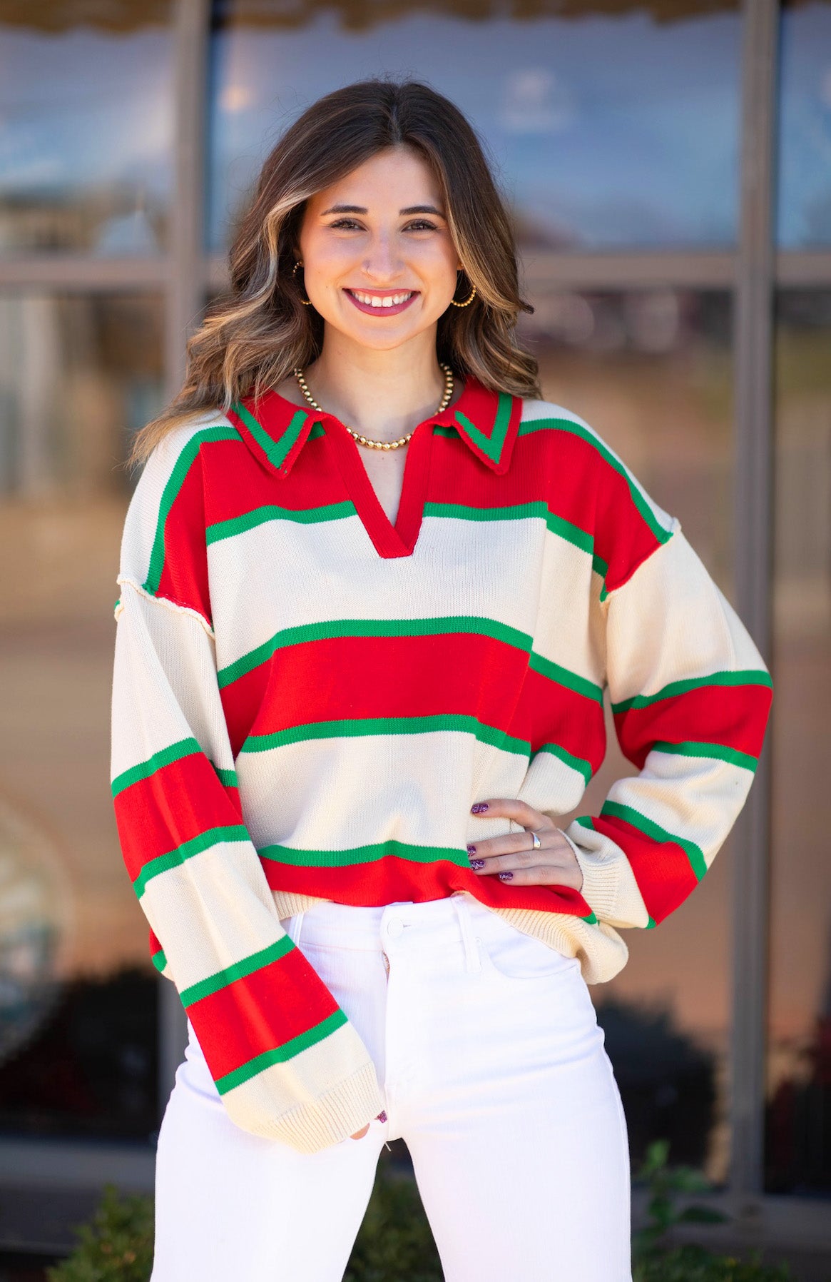 Christmastime Stripe Polo Sweater