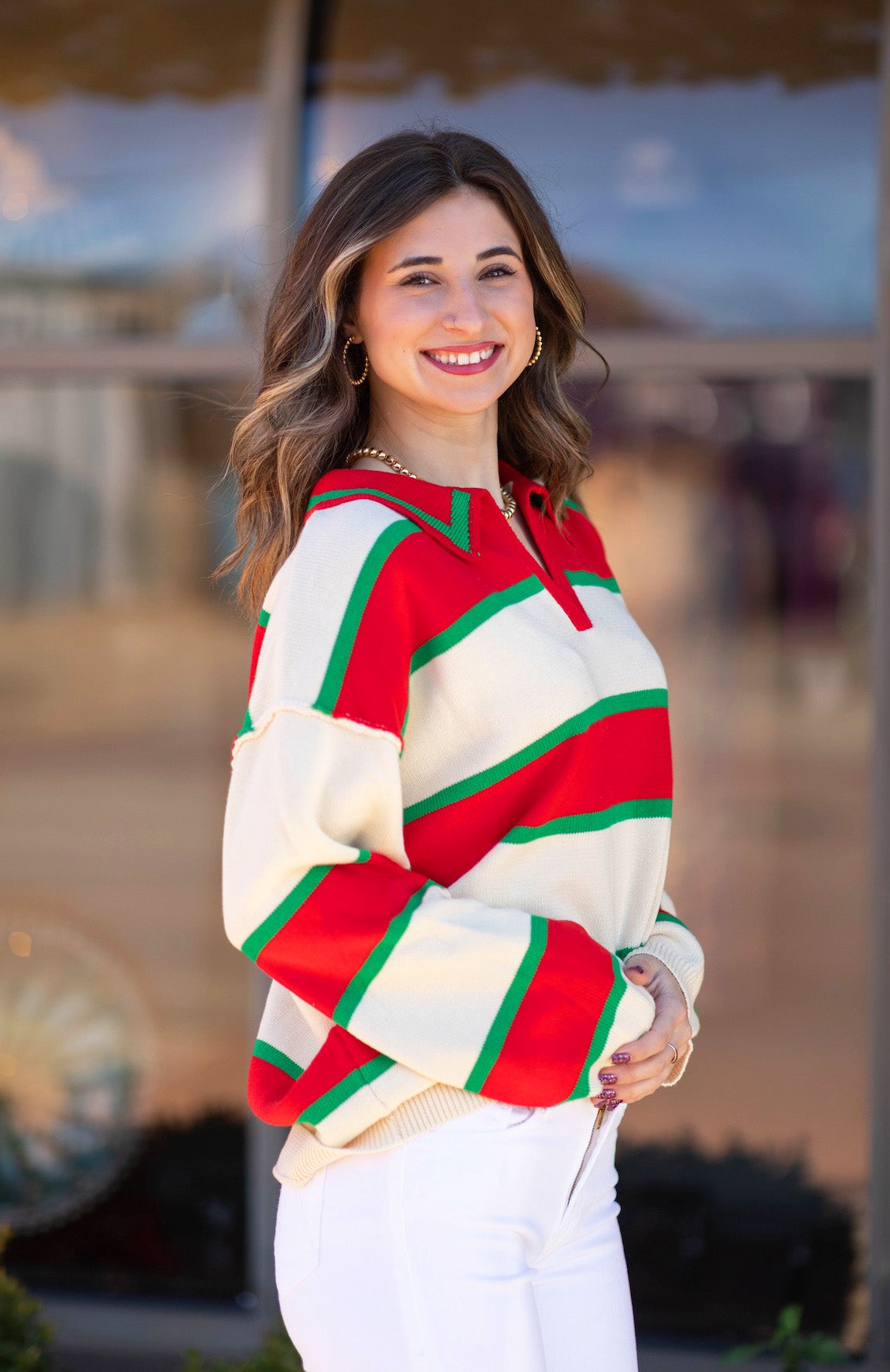 Christmastime Stripe Polo Sweater