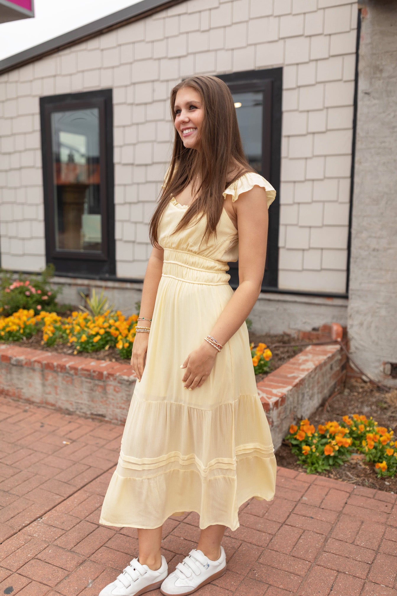 Aerie Crinkle Chiffon Flare Dress Sunlit / Large