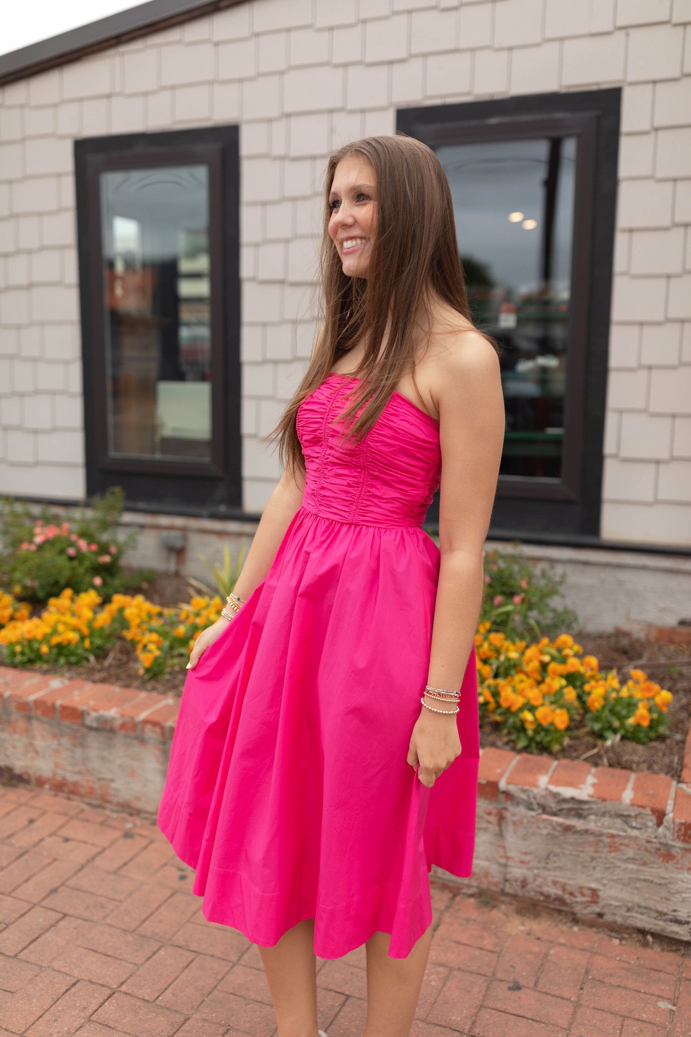 Ruched Detail Tube Midi Dress Hot Pink / Large