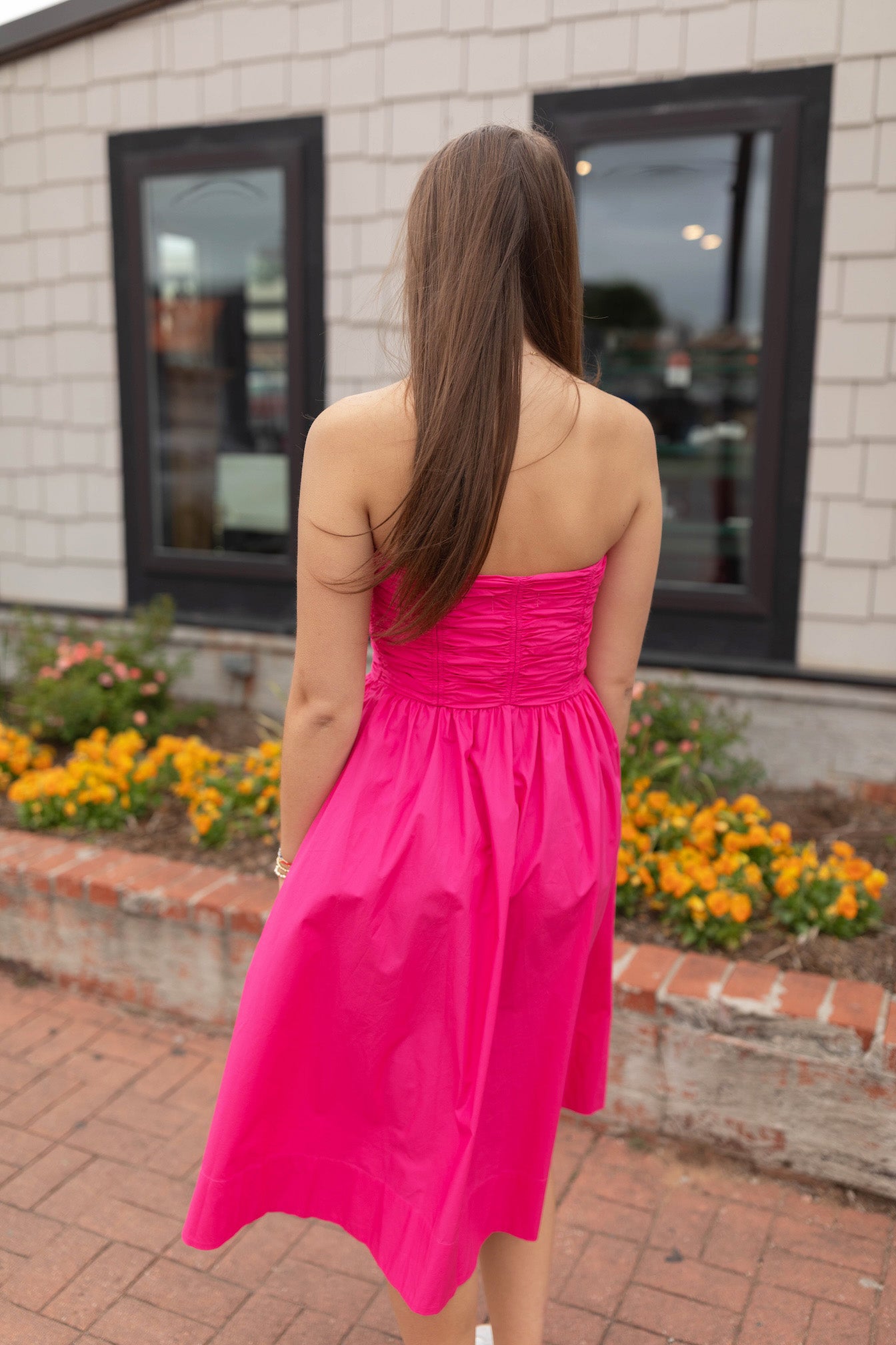 Ruched Detail Tube Midi Dress