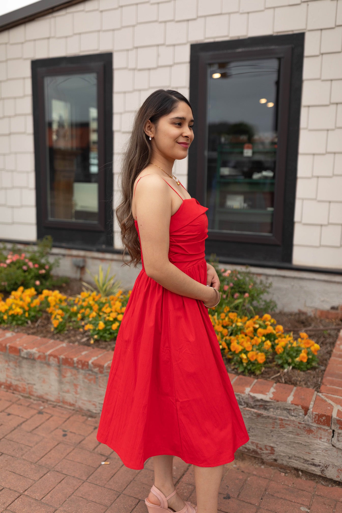 Shirring Detail Midi Dress