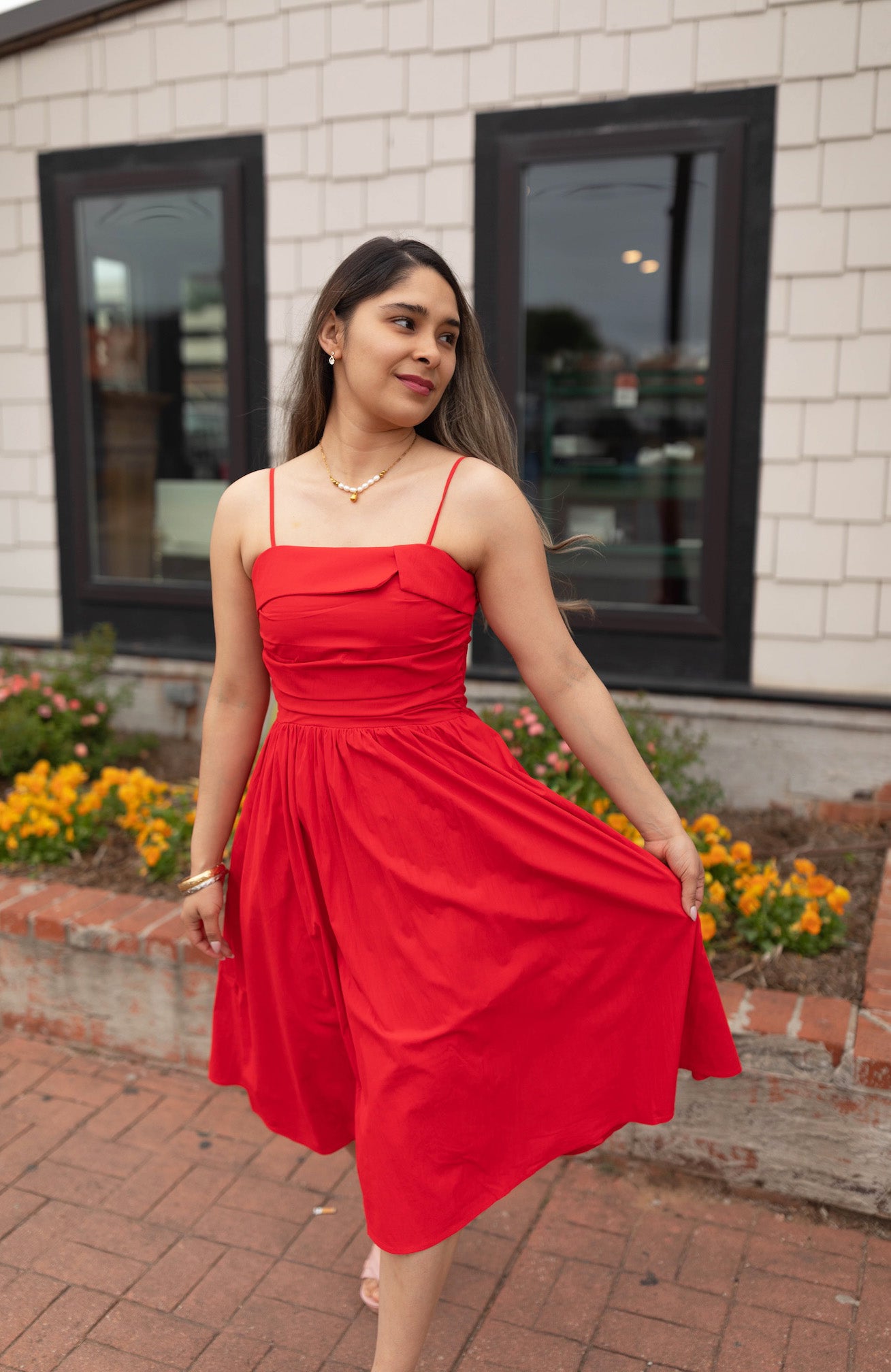 Shirring Detail Midi Dress