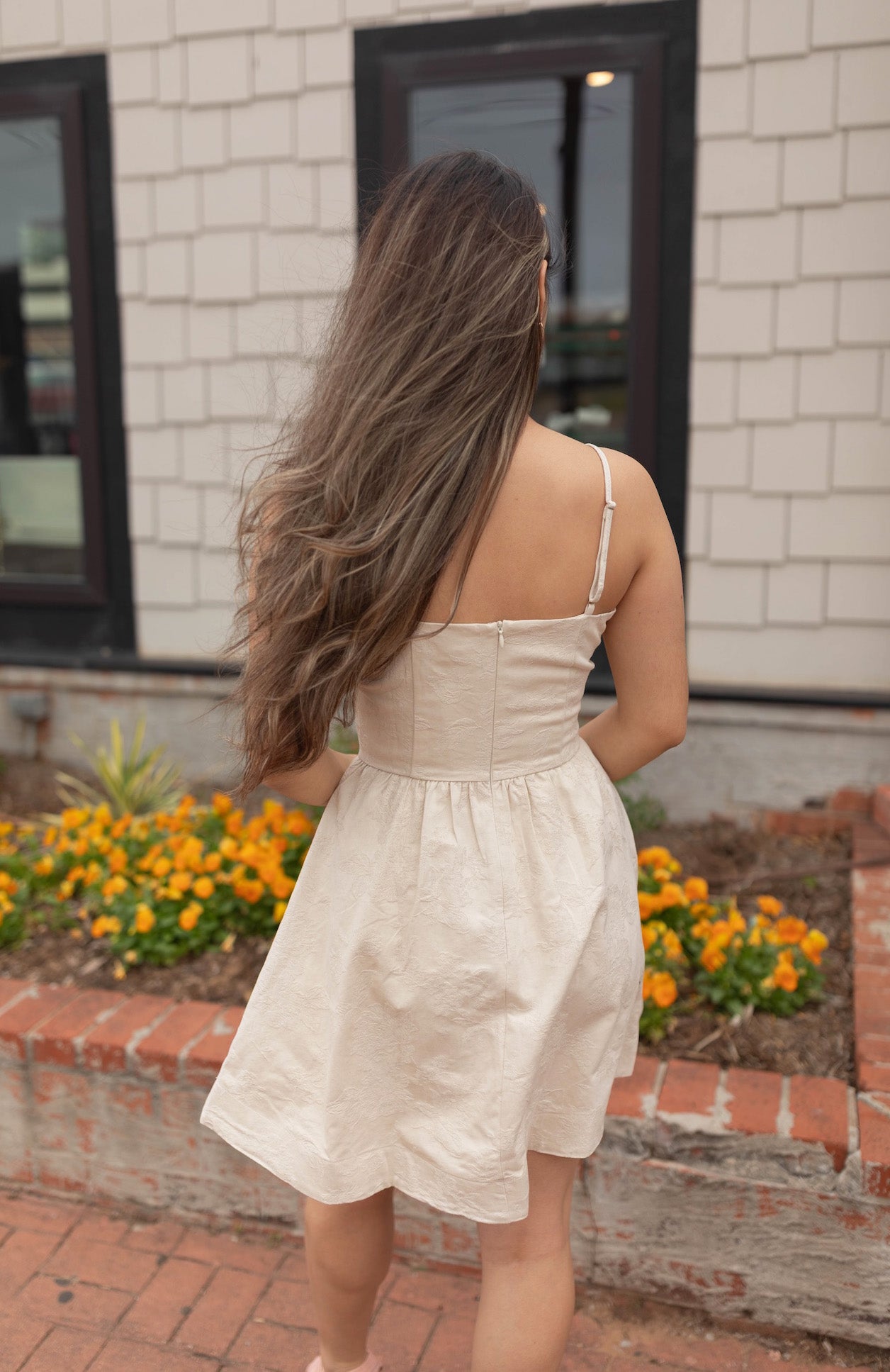 Floral Textured Pleated Side Panels Mini Dress