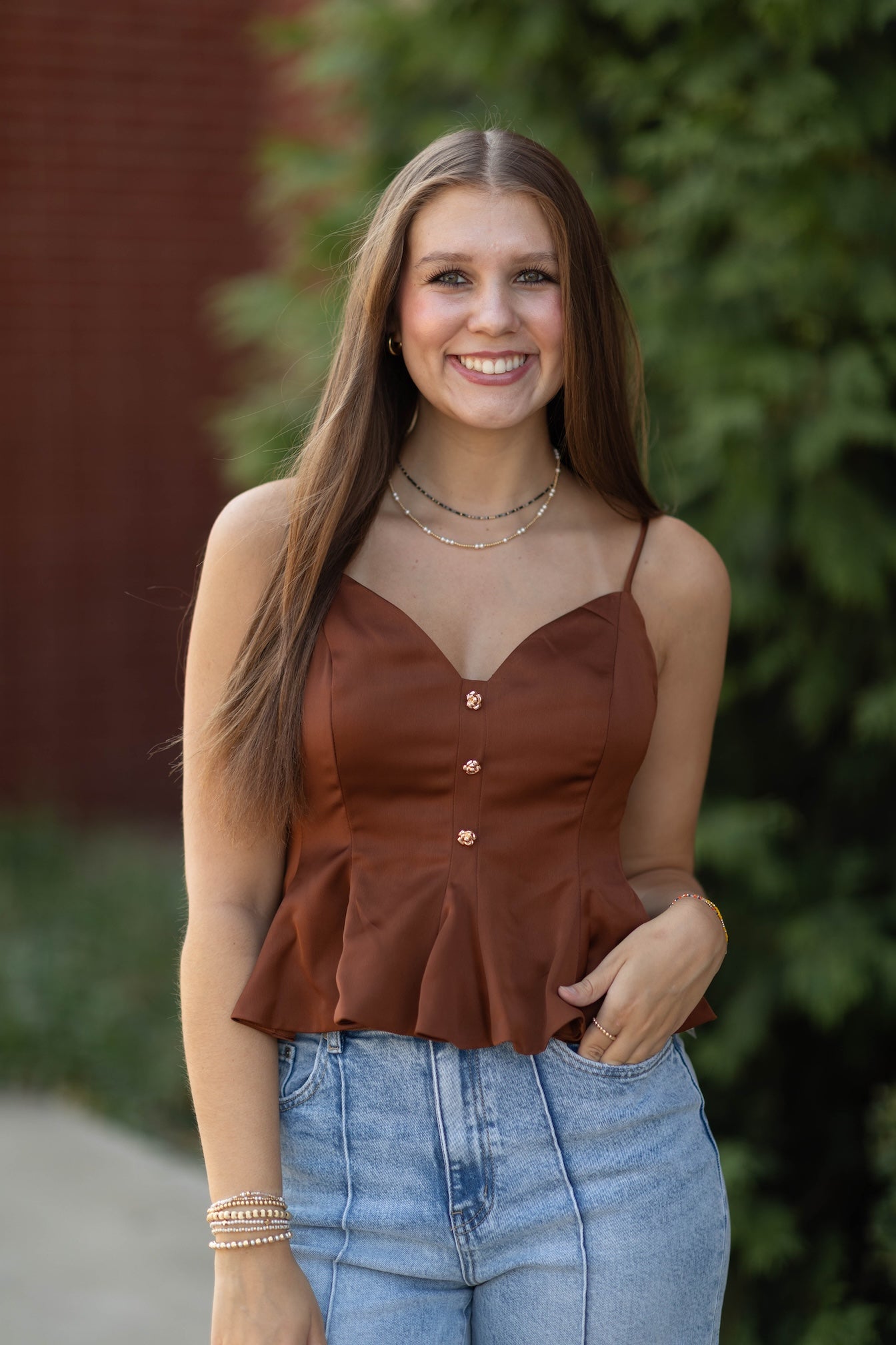 Paislee Satin Peplum Top