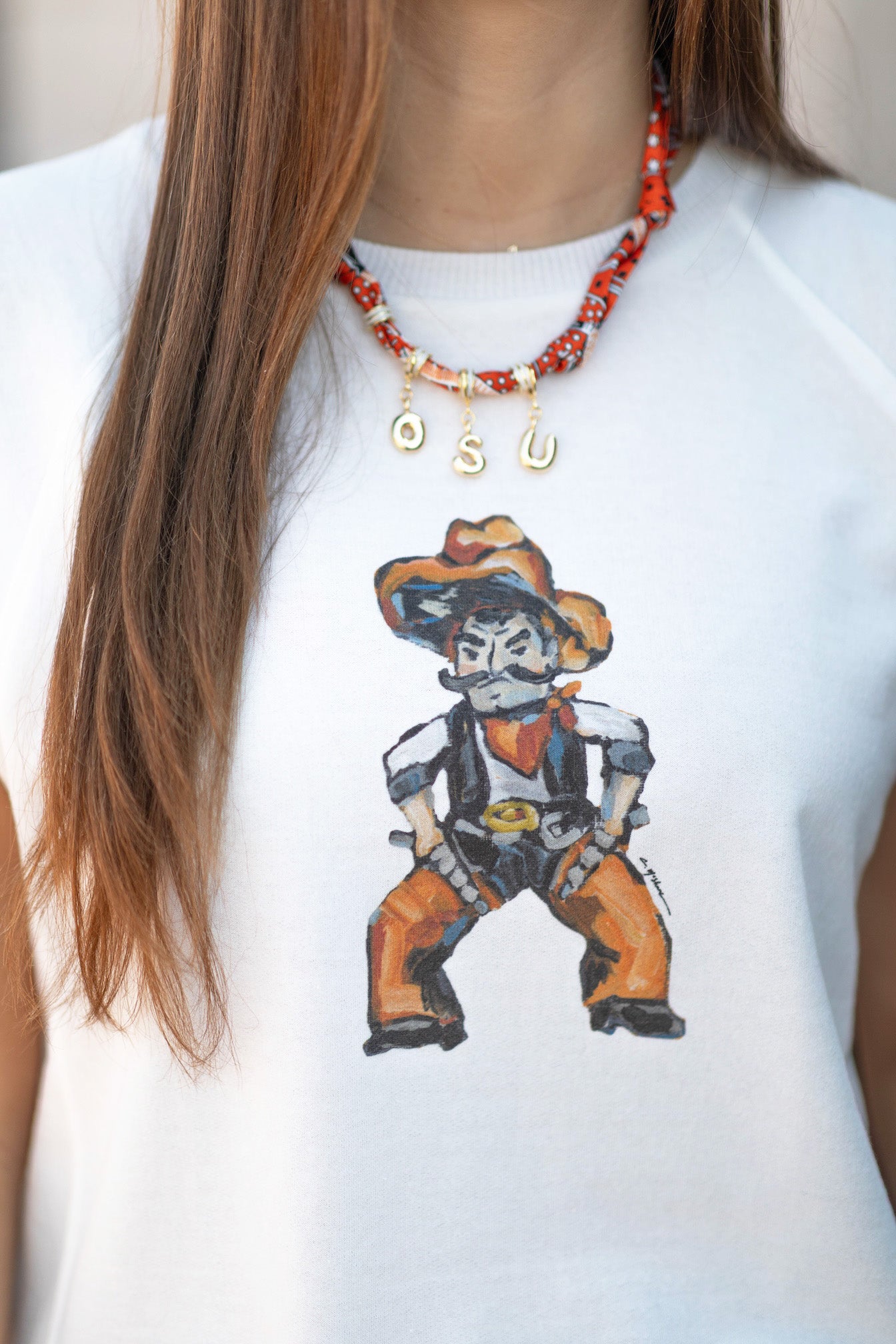 Gameday Bubble Letter Scarf Necklace - Orange/Black