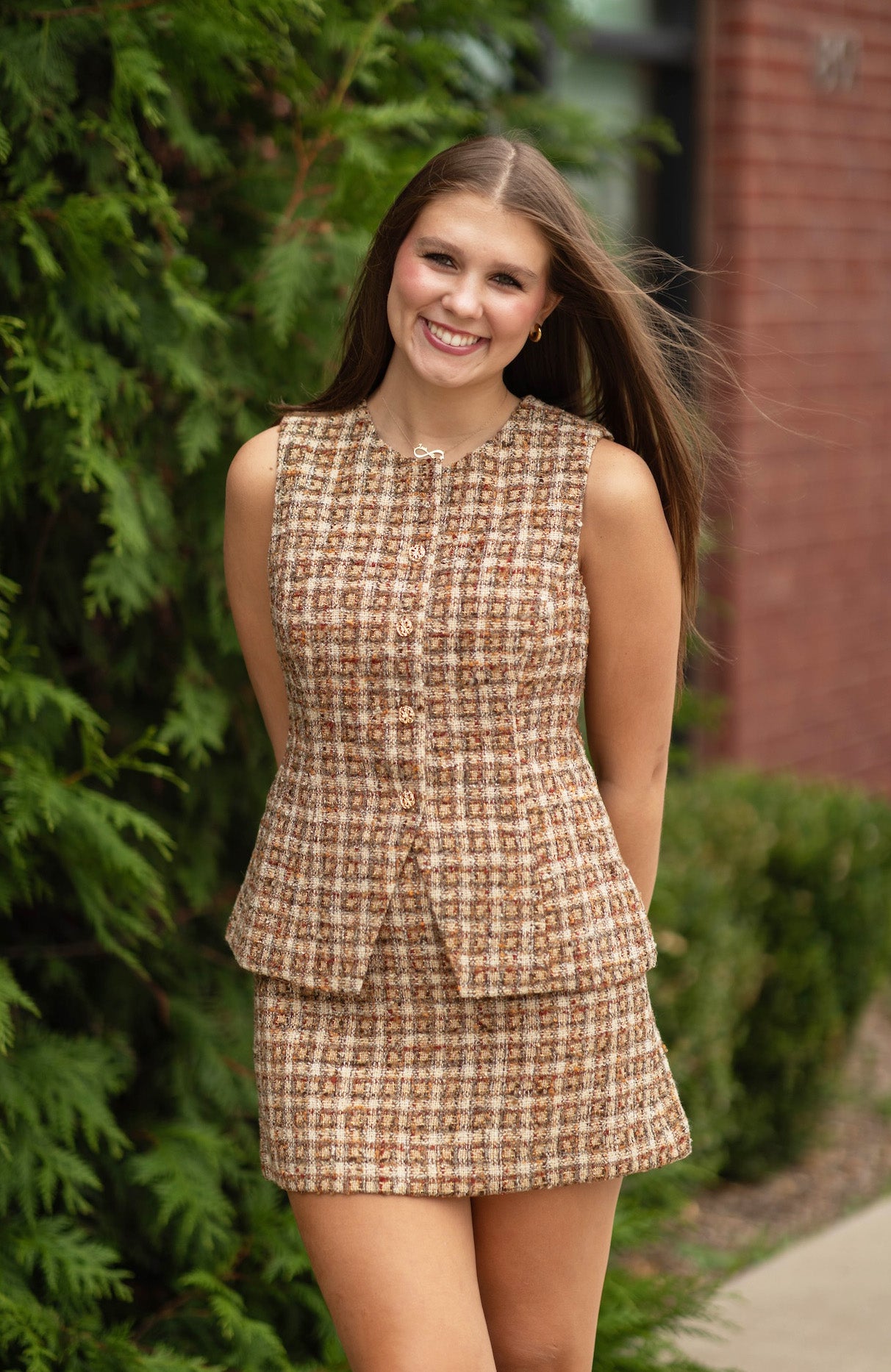 vest mini dress ASTR the Label | Dilone Tweed Vest Mini Dress in Brown Multi