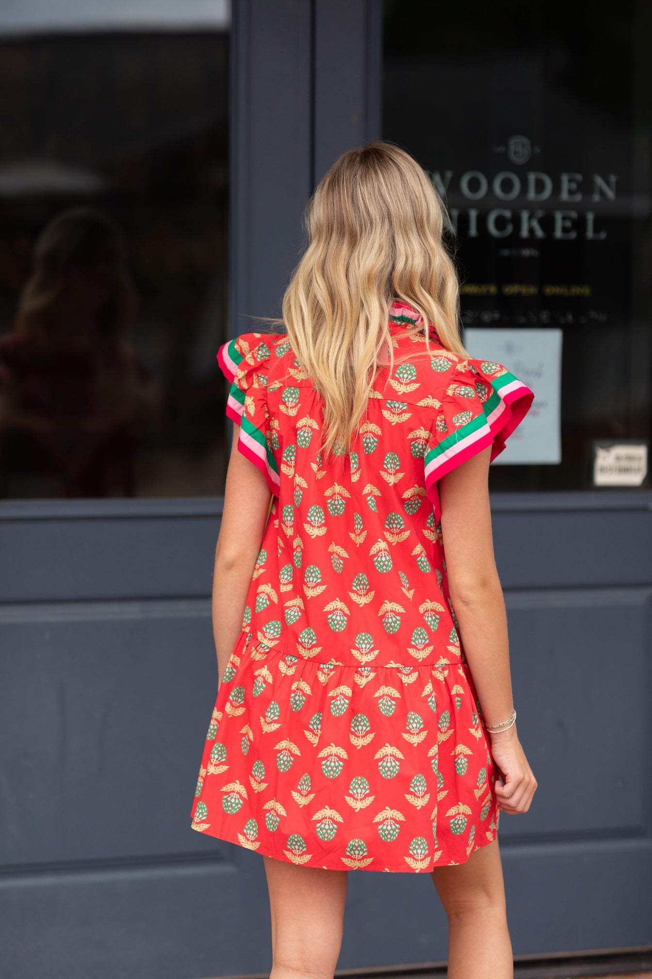 Floral Medallion Print Ruffle Sleeve Mini Dress