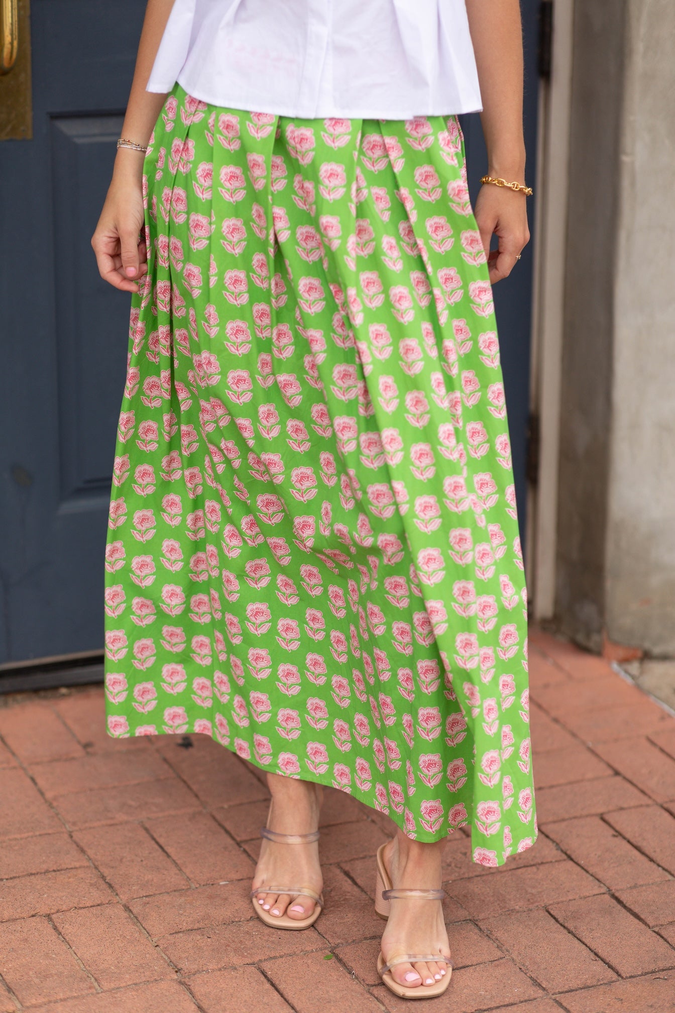 Floral Print Contrast Trim Detail Midi Skirt