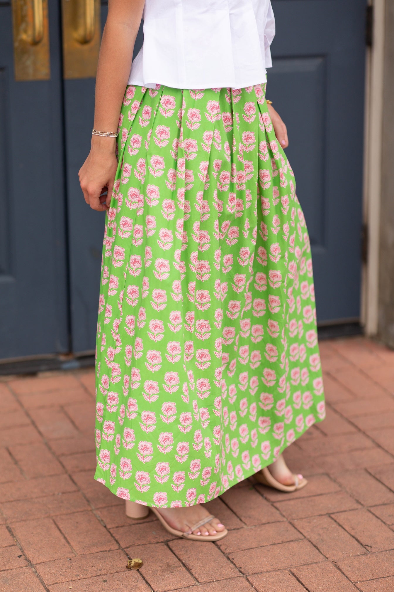 Floral Print Contrast Trim Detail Midi Skirt