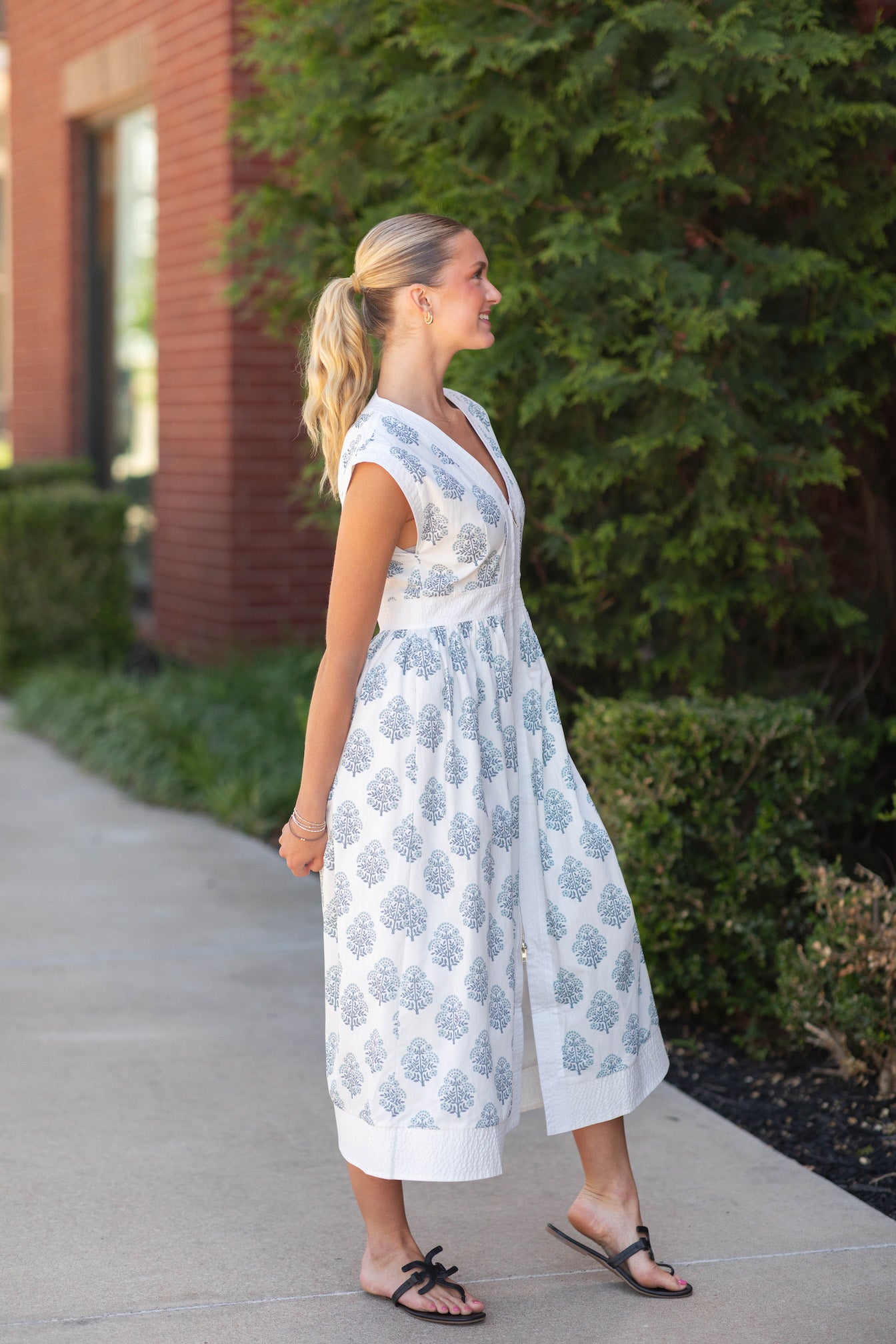 Floral Print Zipper Front Midi Dress