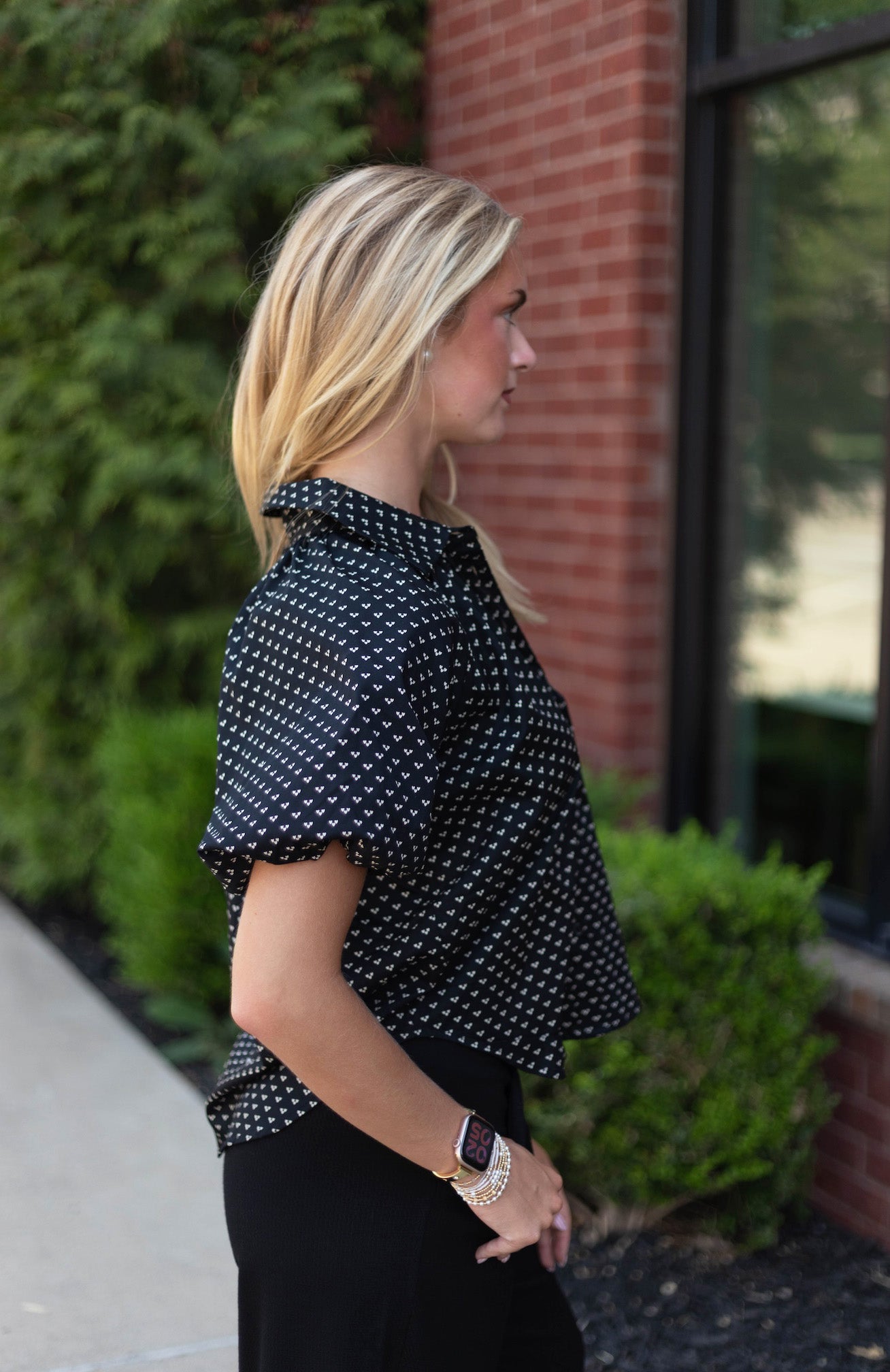 Anise Printed Bubble Sleeve Top
