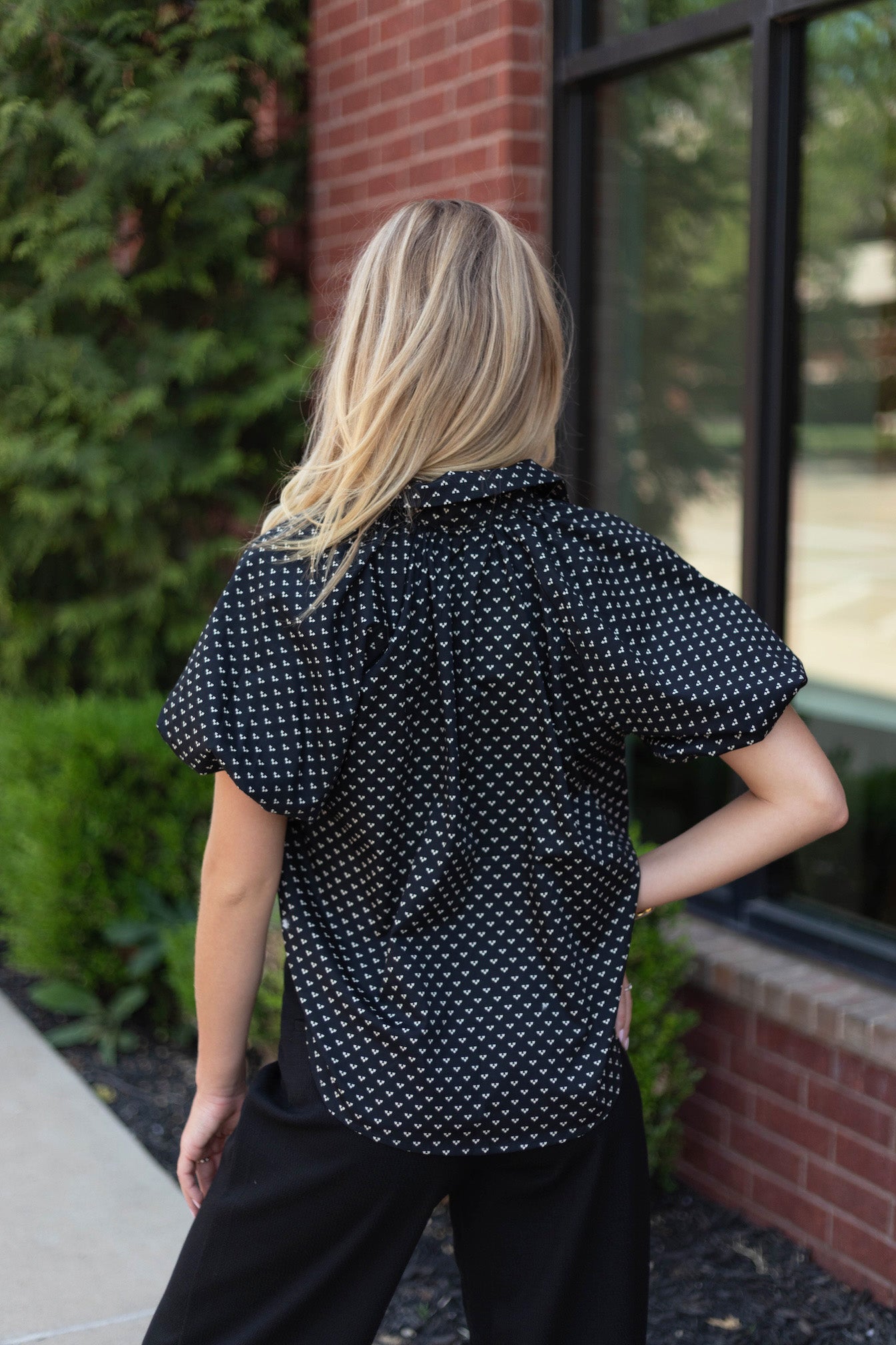 Anise Printed Bubble Sleeve Top