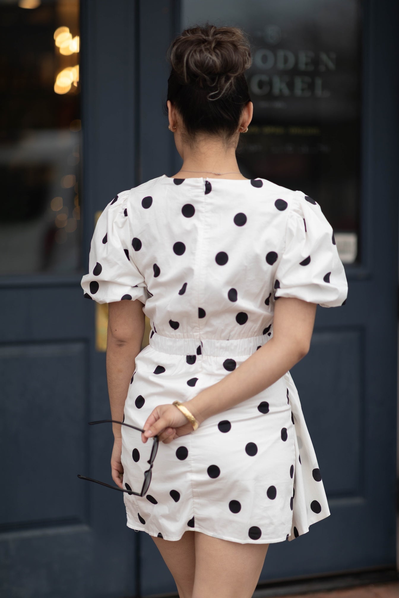 Rachel Ruched Polka Dot Voile Mini Dress