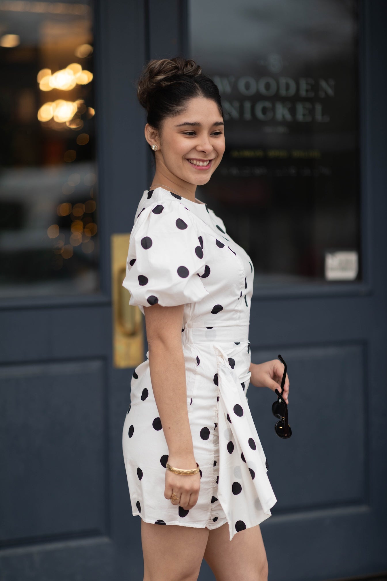 Rachel Ruched Polka Dot Voile Mini Dress