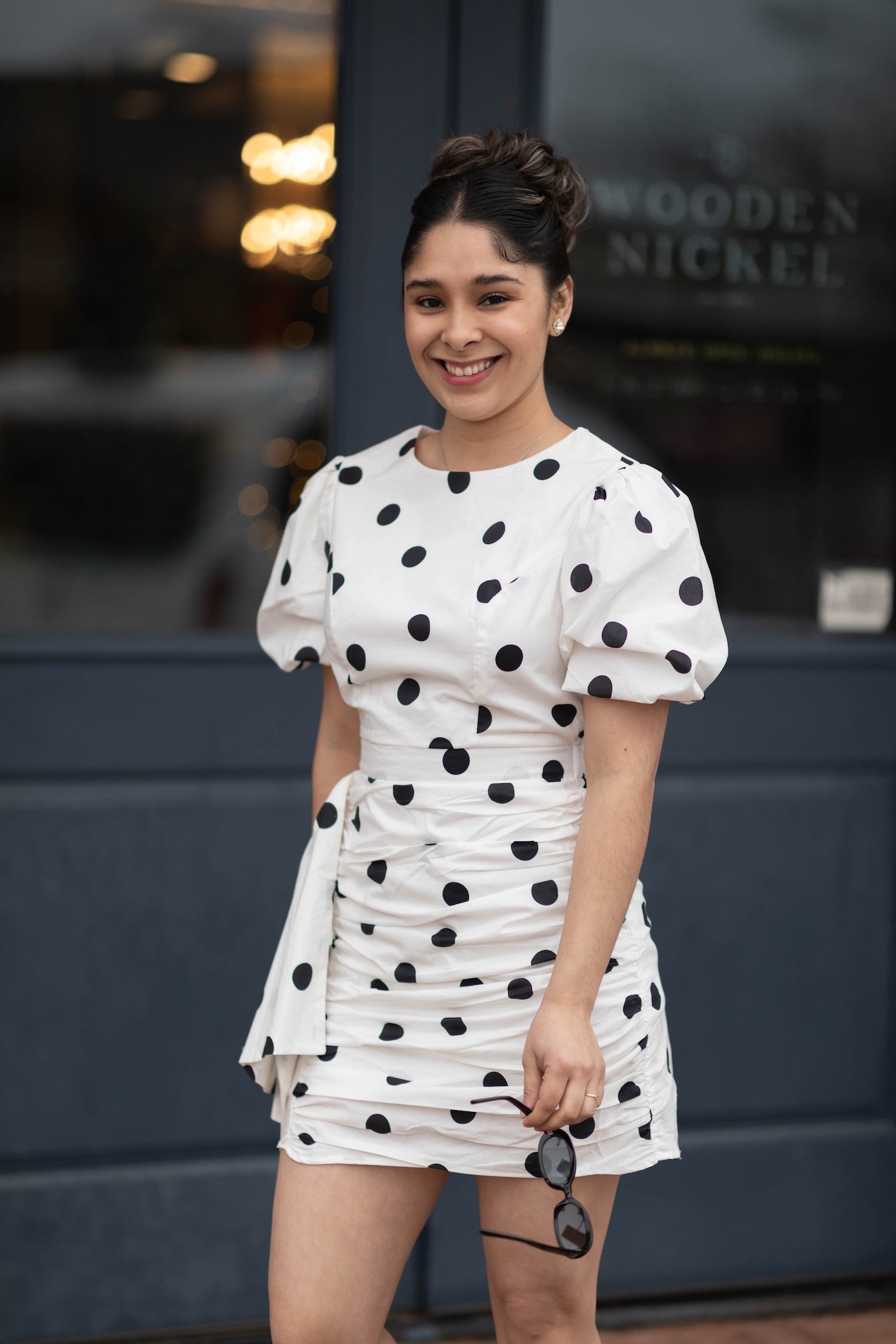 Rachel Ruched Polka Dot Voile Mini Dress
