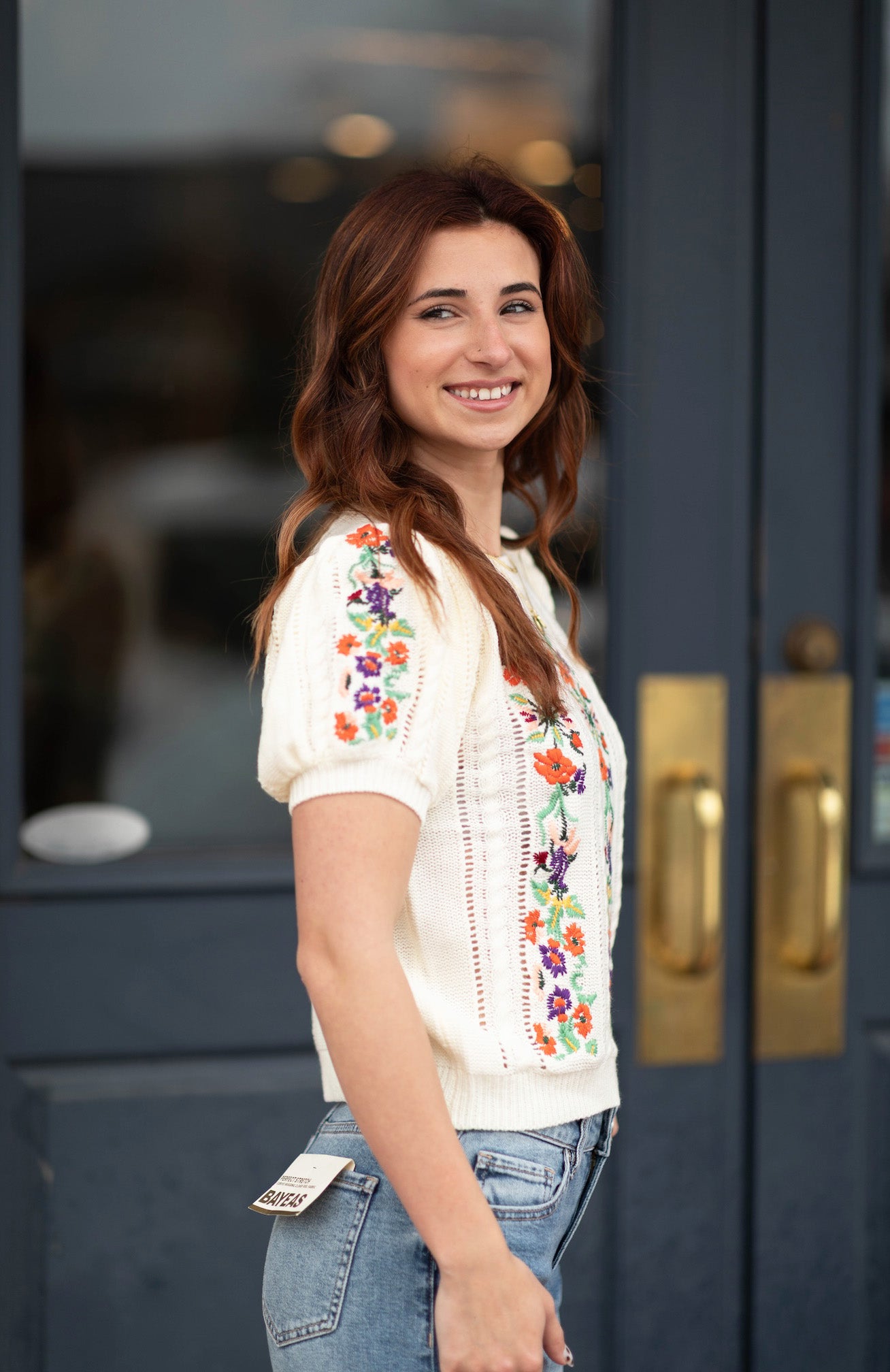 Fancy Floral Embroidered Pointelle Knitted Top