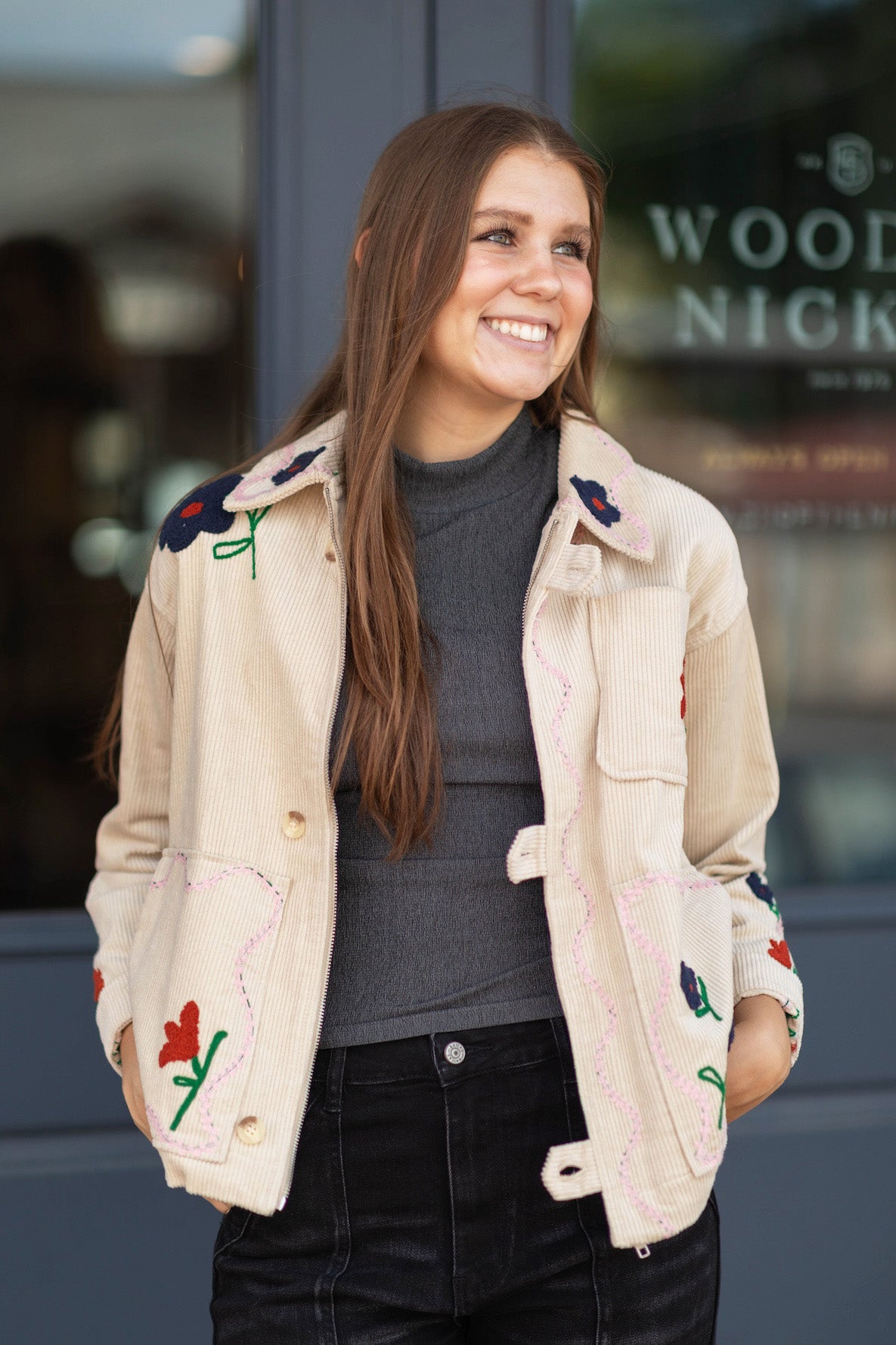 Janey Corduroy Floral Detail Jacket