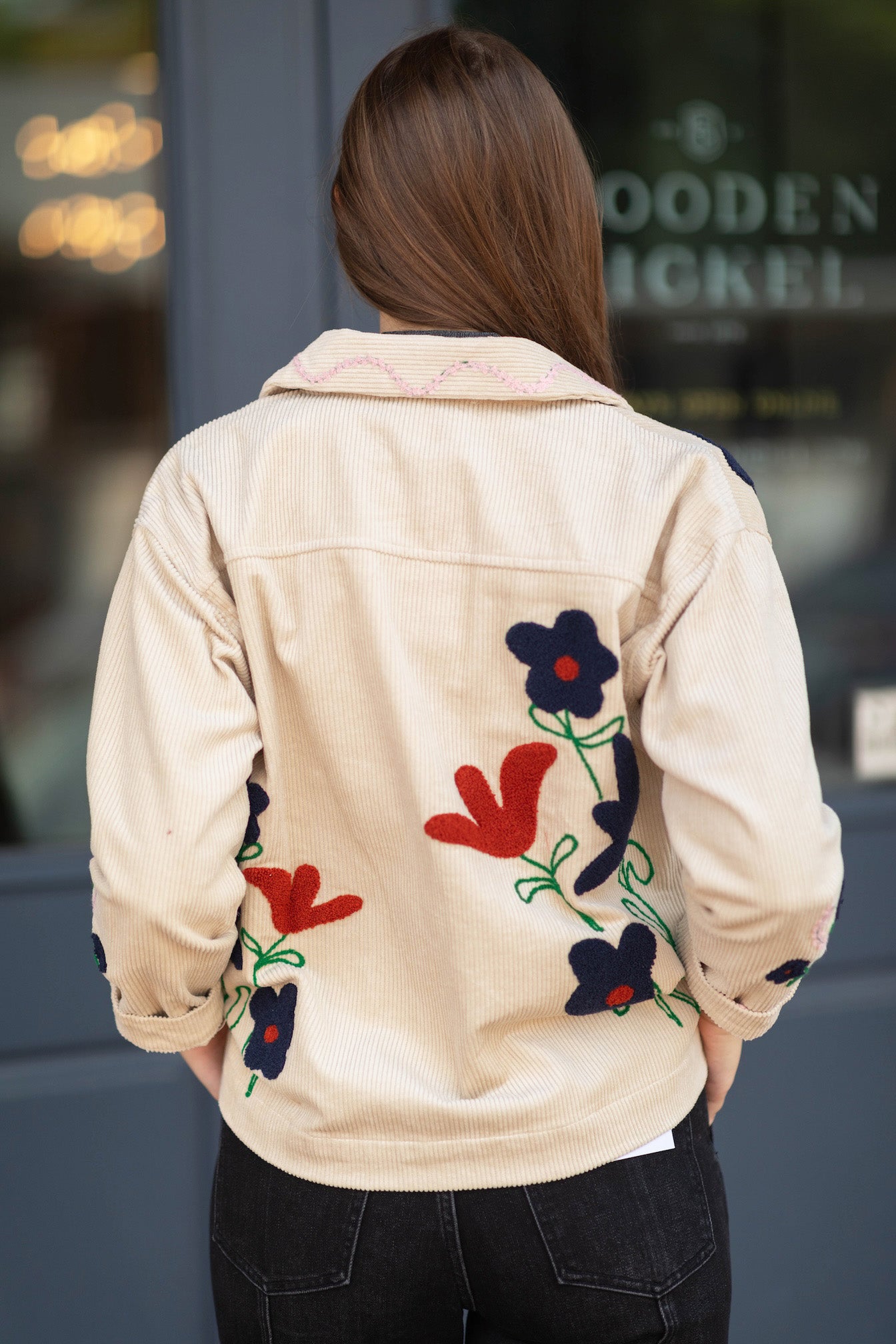 Janey Corduroy Floral Detail Jacket