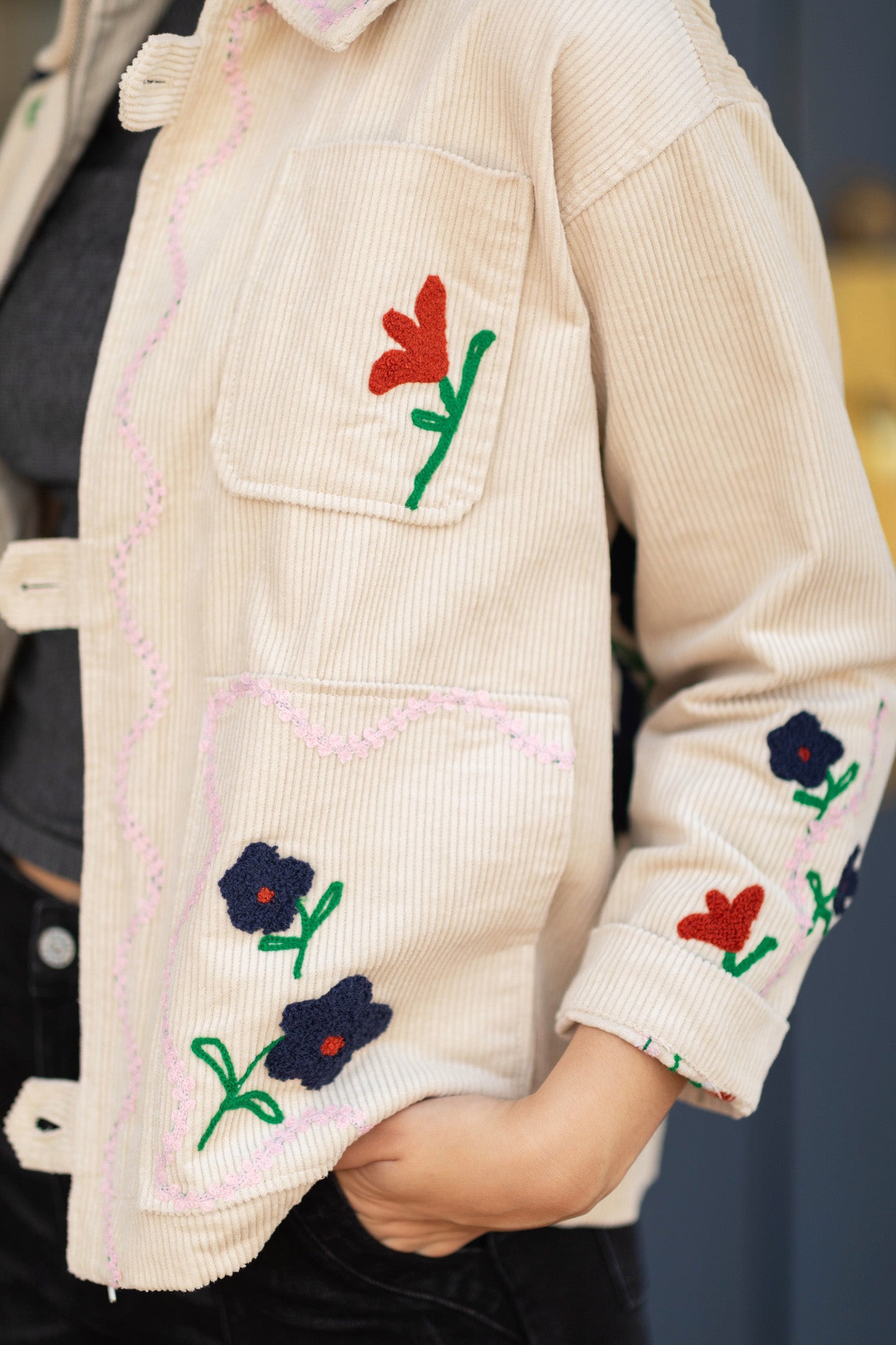 Janey Corduroy Floral Detail Jacket