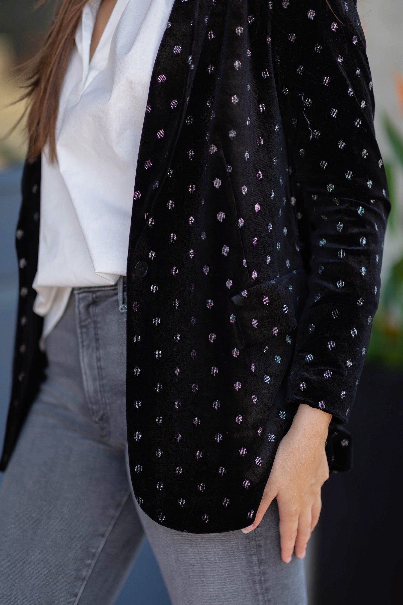 Metallic Dotted Velvet Blazer