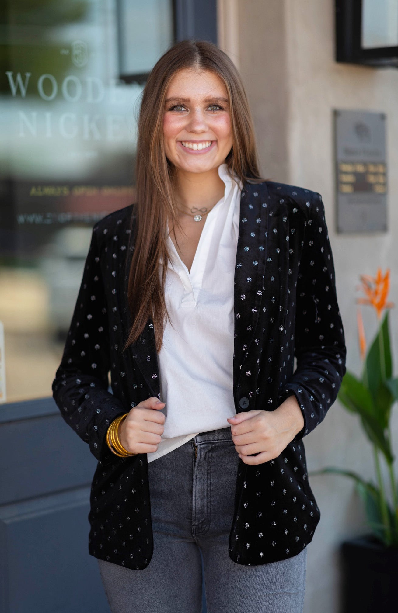 Metallic Dotted Velvet Blazer