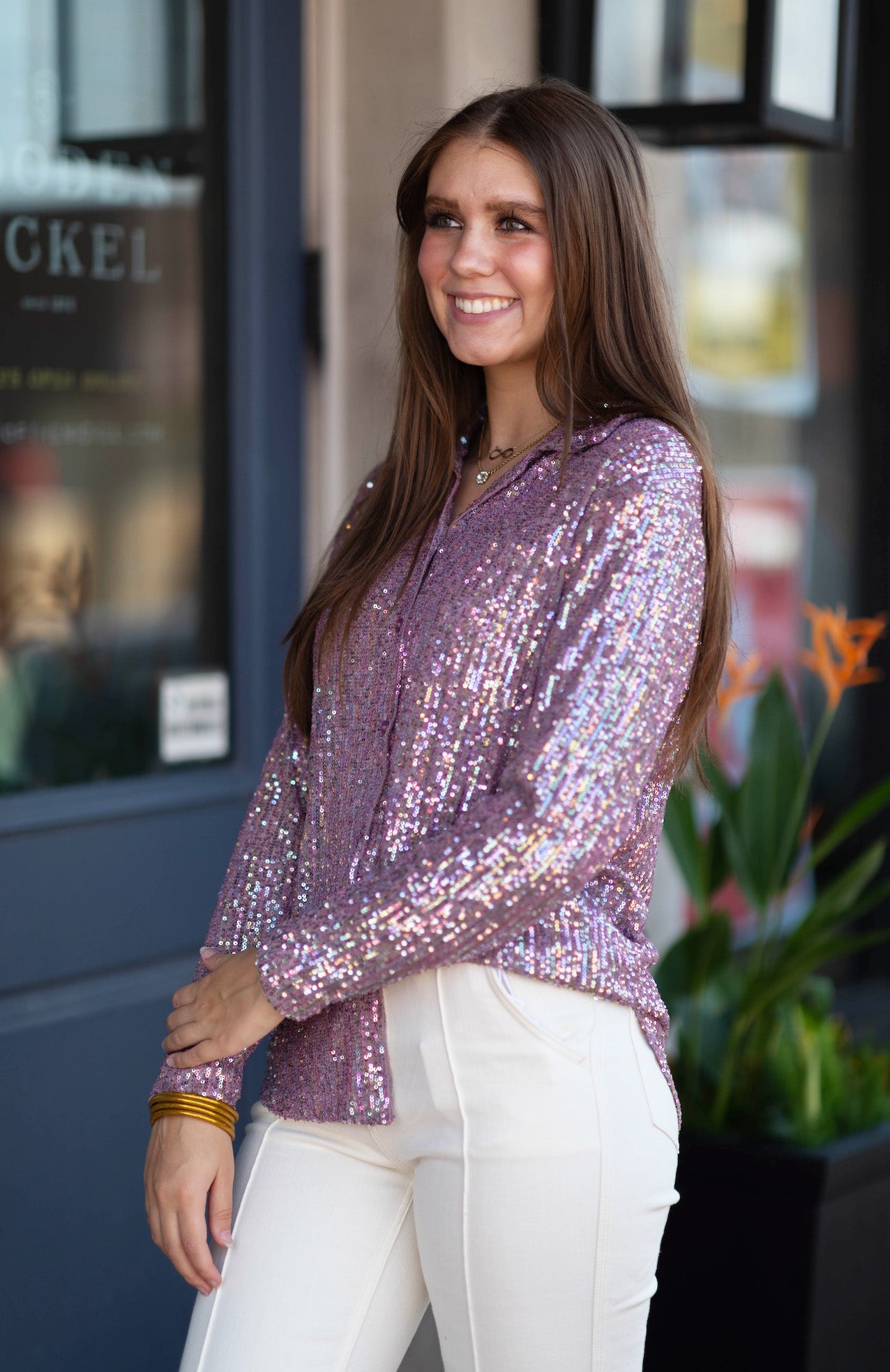 Sequin Button Up Blouse