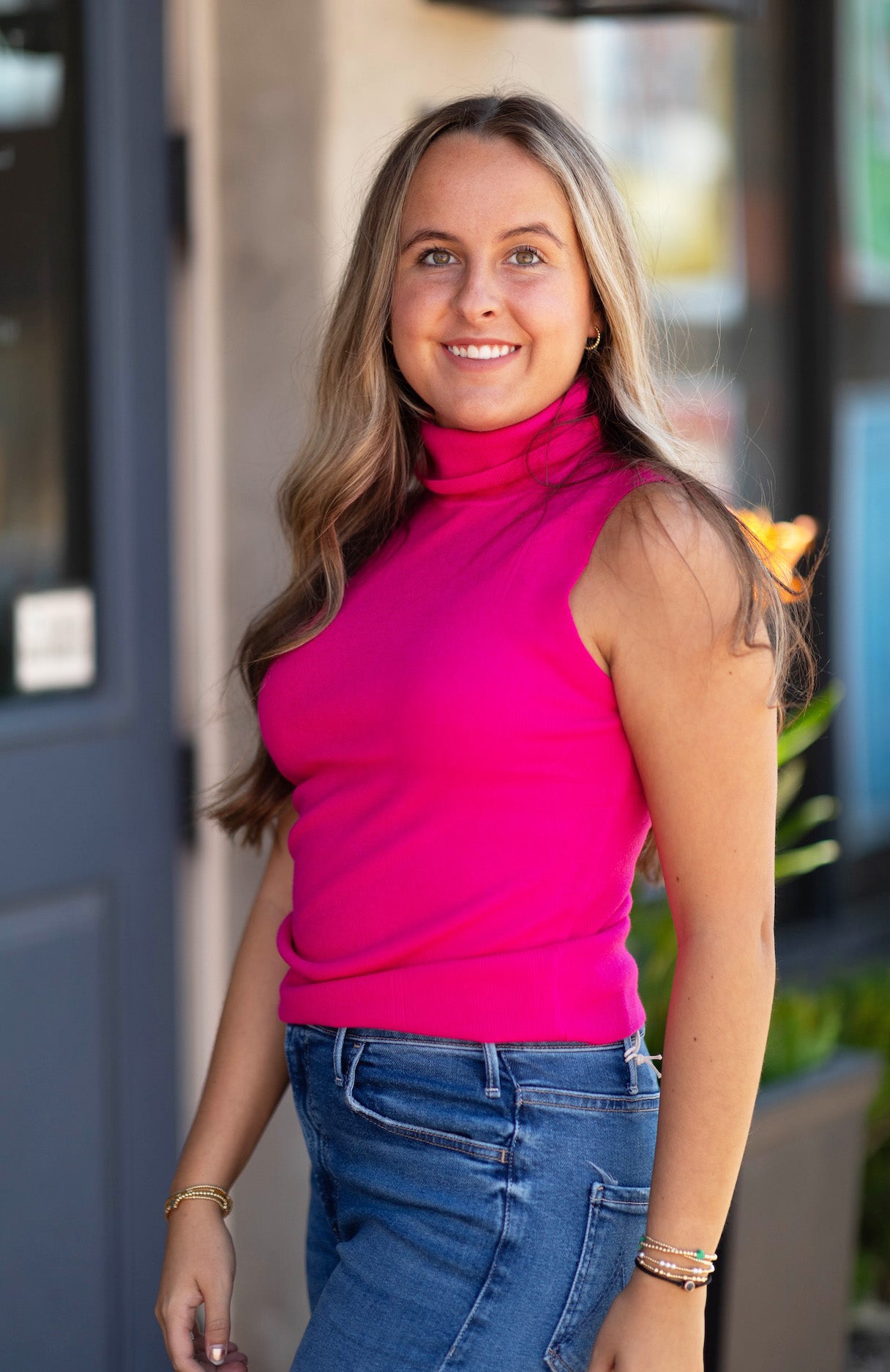 Ribbed Sleeveless Turtleneck Sweater