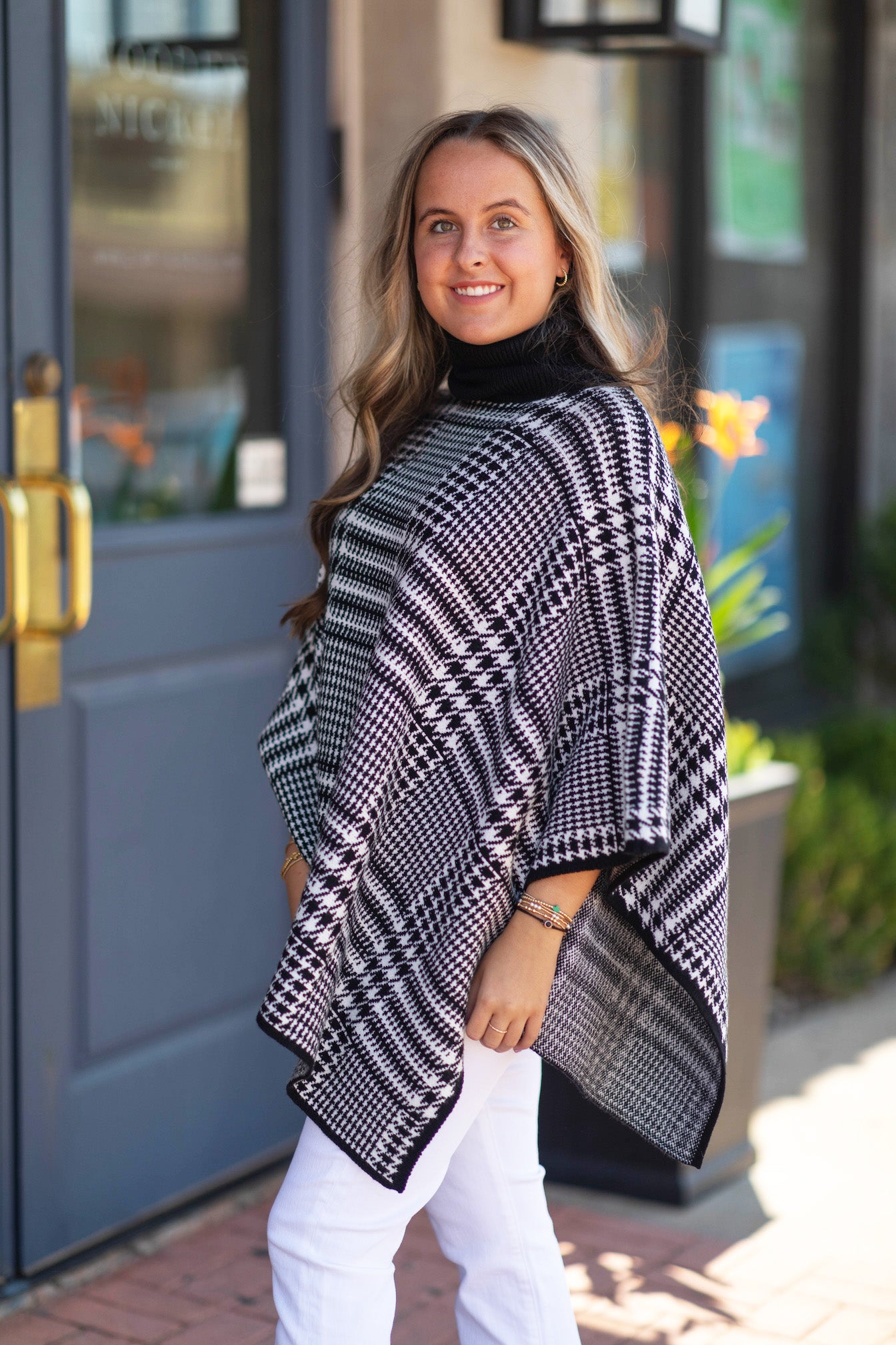 Houndstooth Turtleneck Poncho