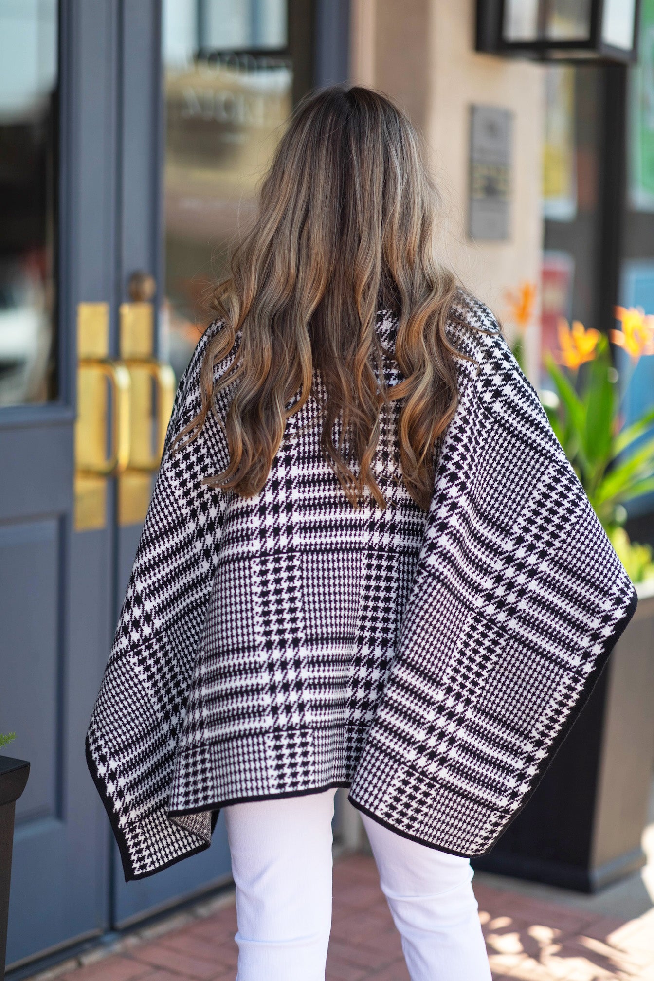 Houndstooth Turtleneck Poncho