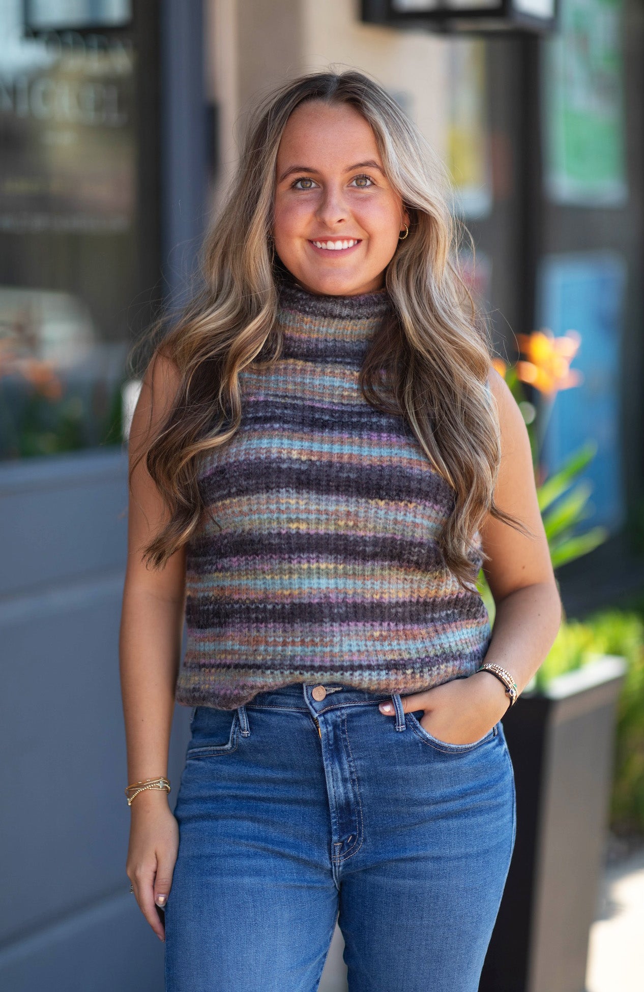 Multi Stripe Turtleneck Sweater Vest