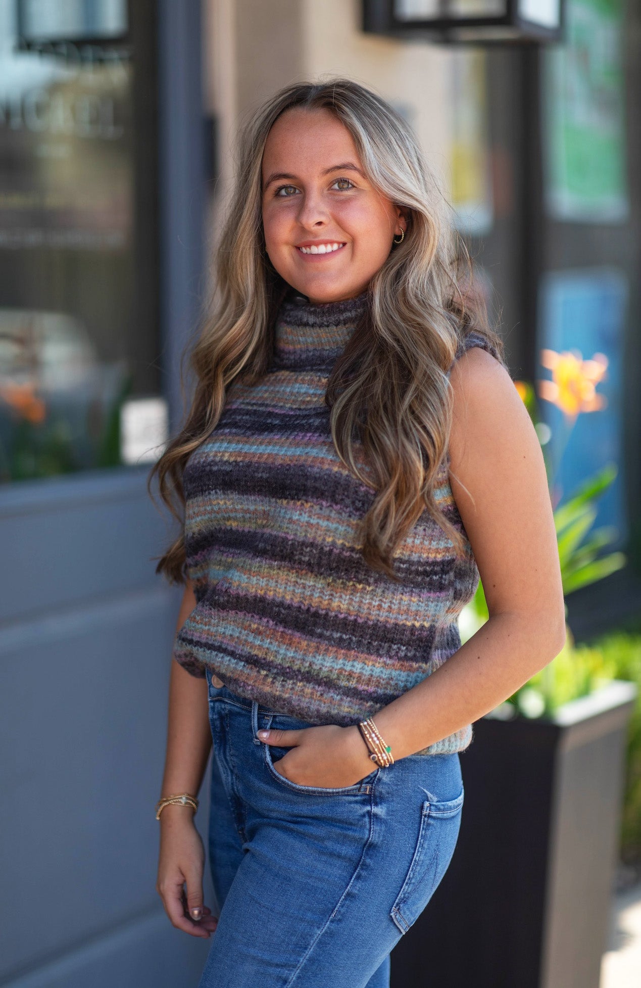 Multi Stripe Turtleneck Sweater Vest