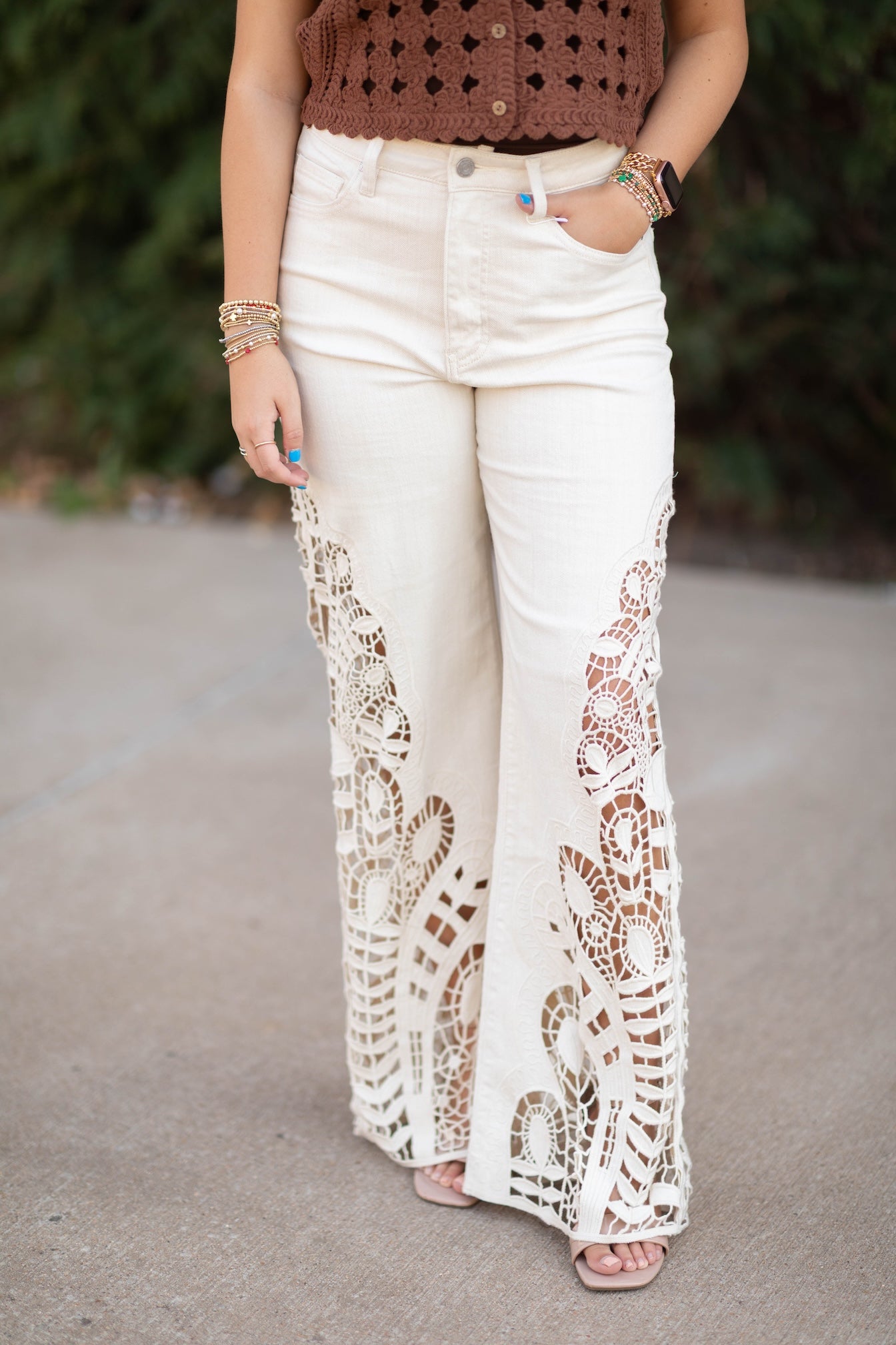 High Rise Lace Wide Leg Jeans