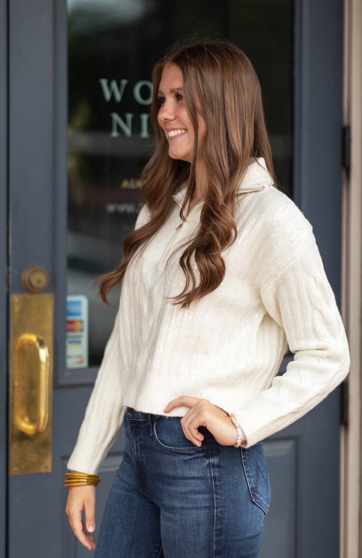 Sequin Quarter-Zip Sweater