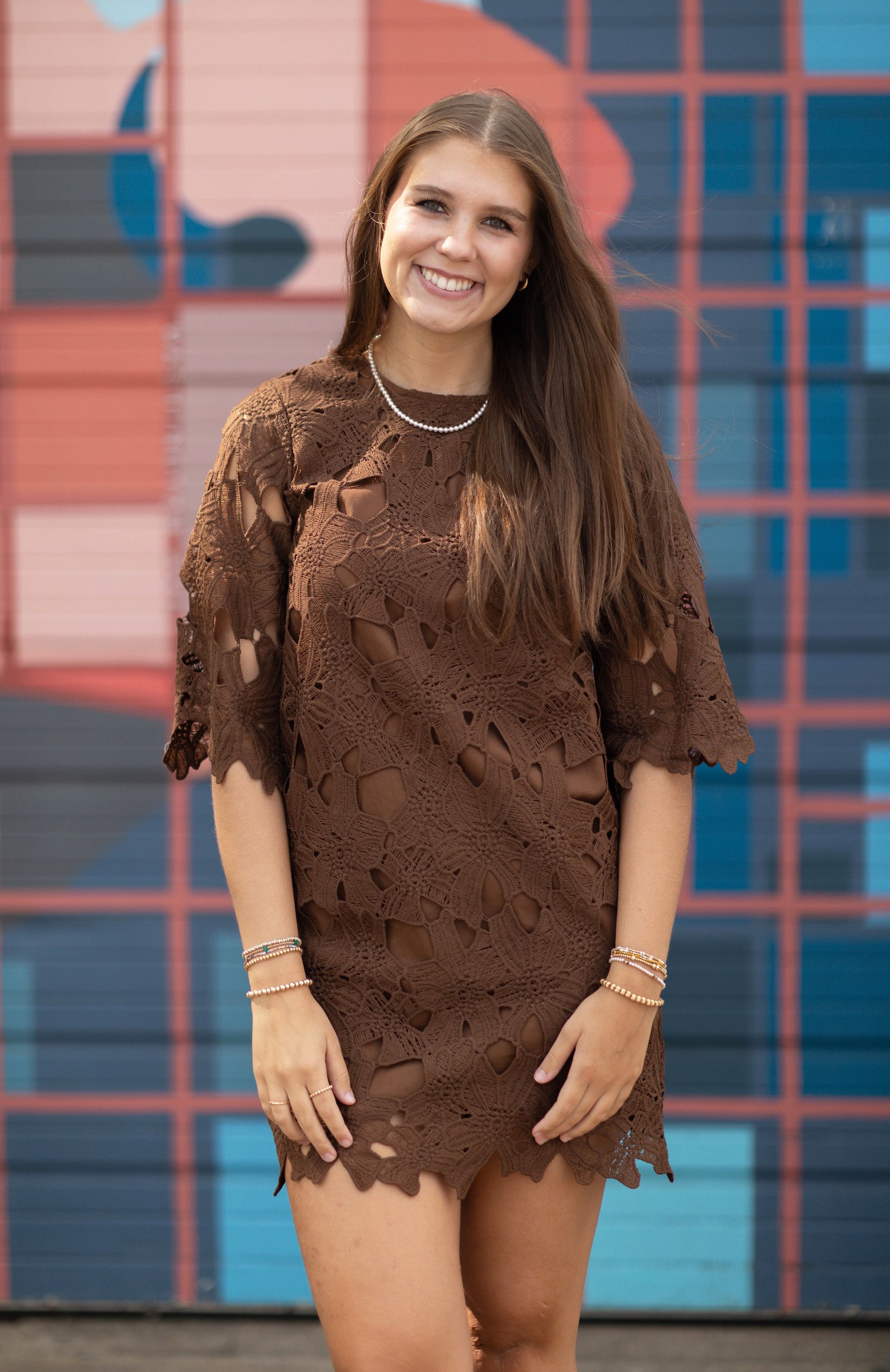 Crochet Lace Scalloped Hem Mini Dress