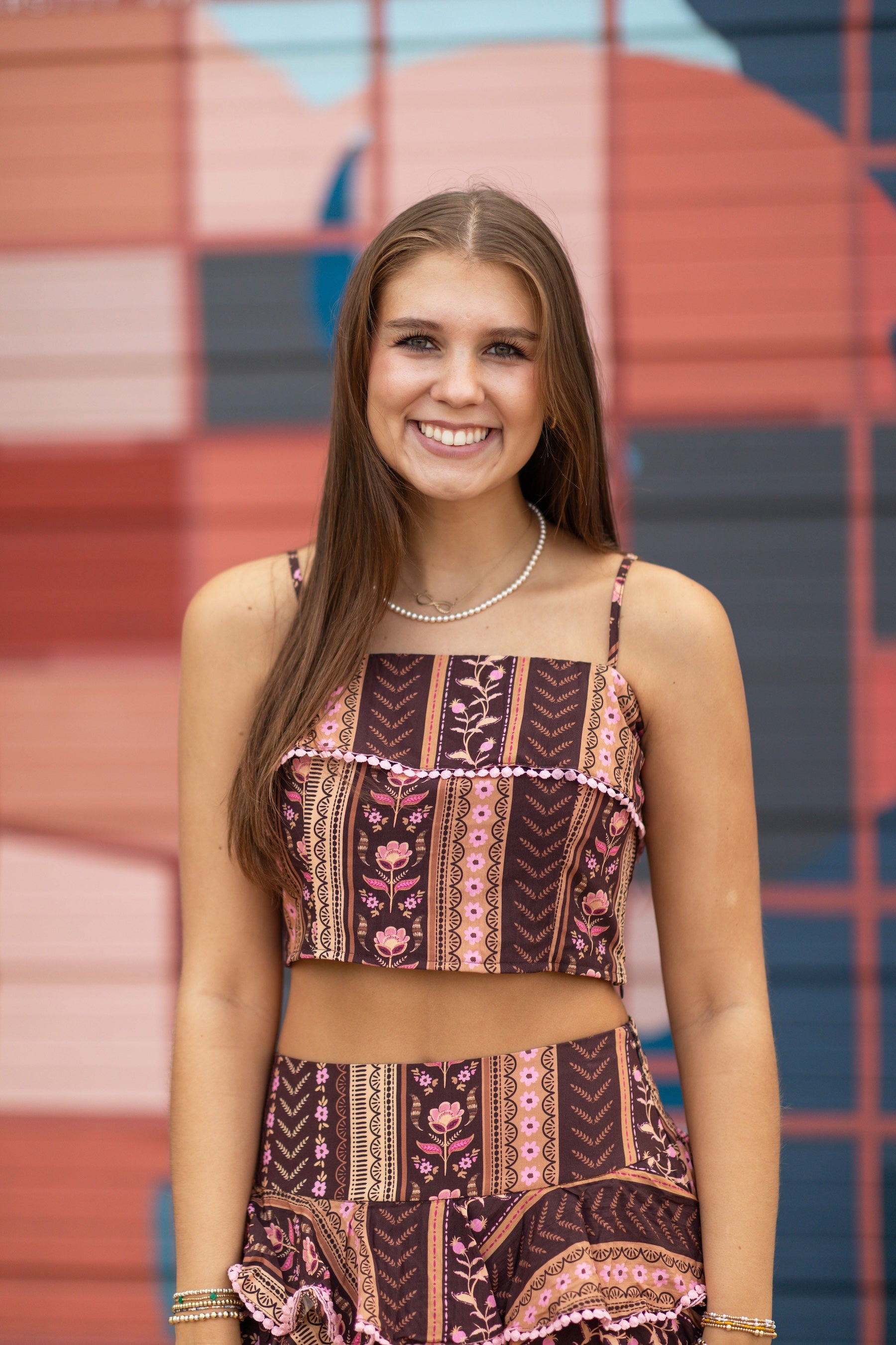 Multi Print Smocked Crop Cami Top