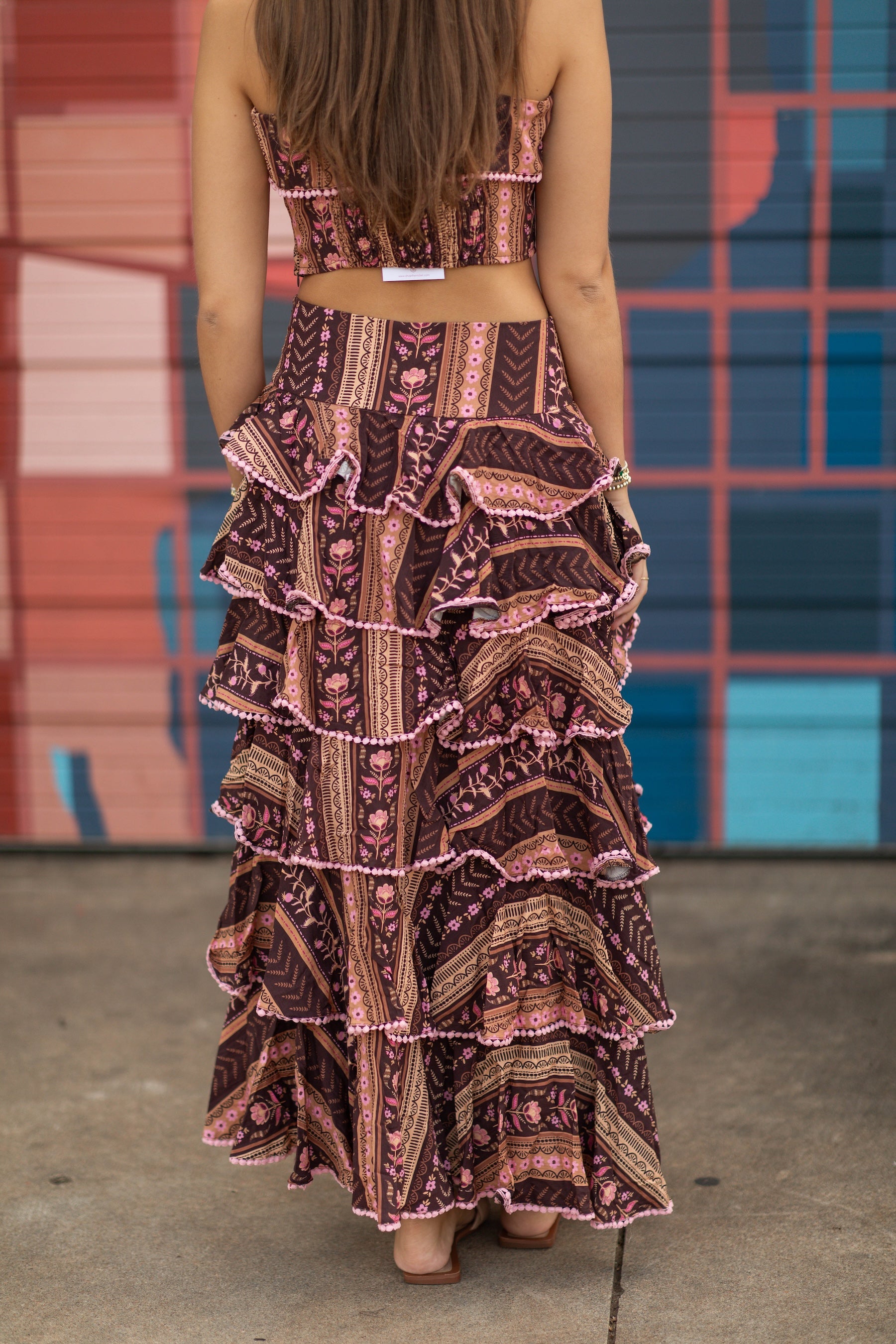 Floral Print Tiered Ruffle Maxi Skirt
