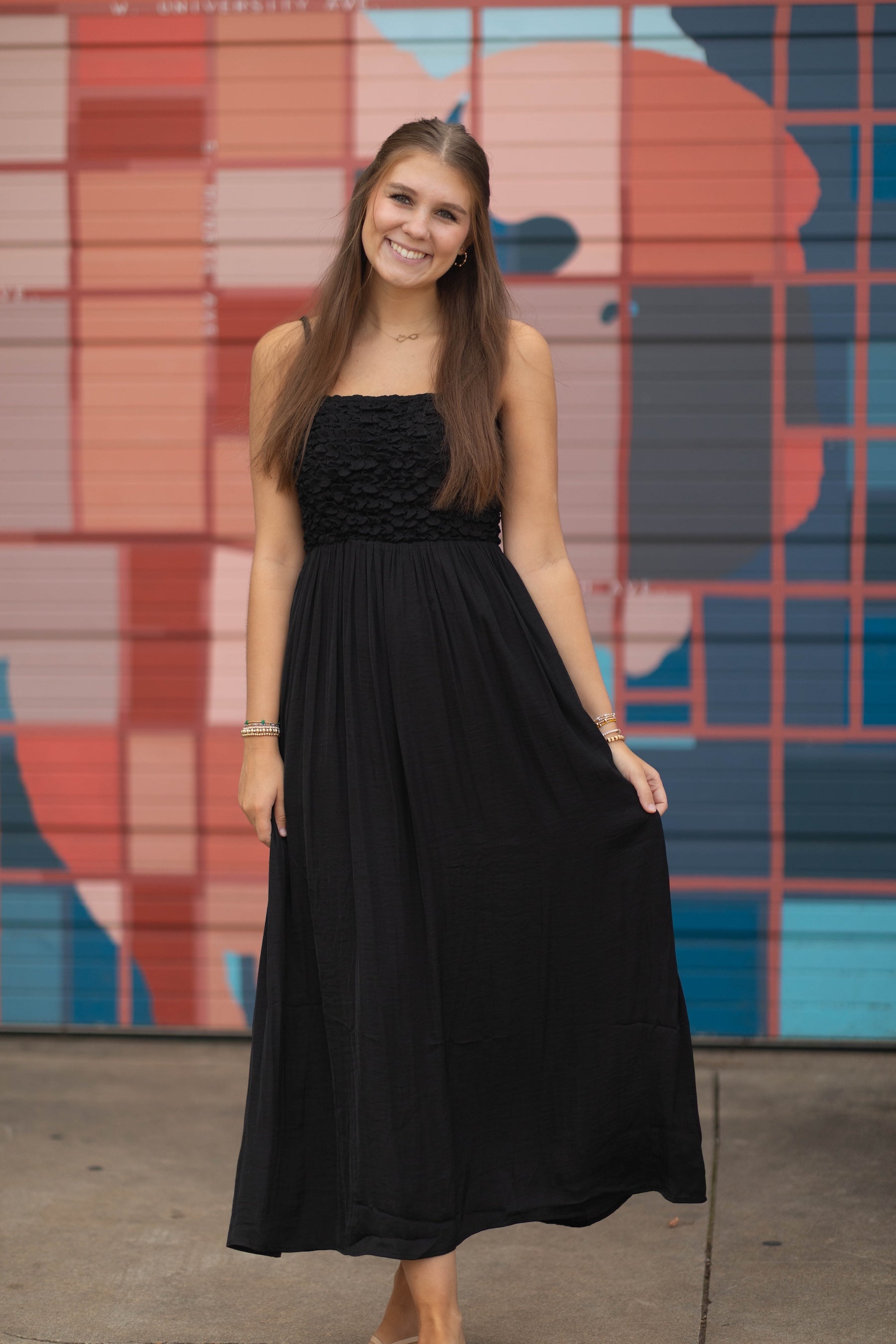 Smocked Maxi Dress with Cord Strap Detail