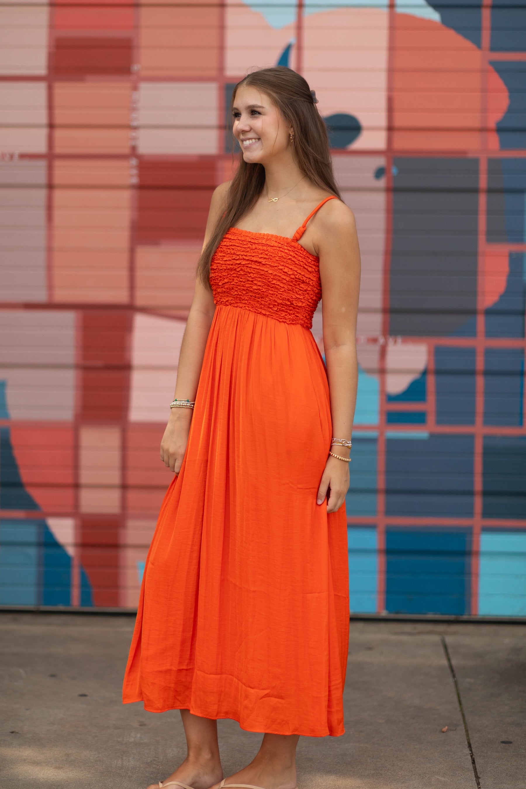Smocked Maxi Dress with Cord Strap Detail