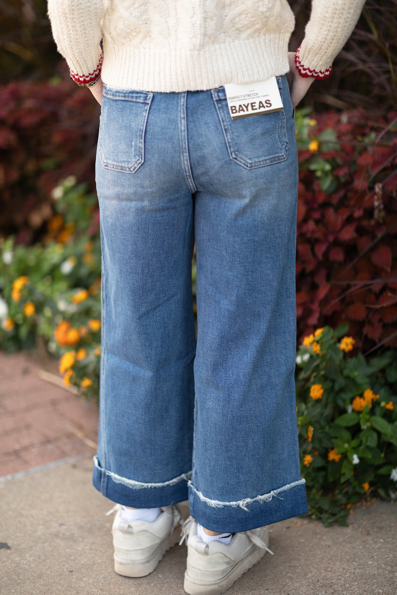 High Rise Wide Leg Utility Pockets and Cuff Jeans