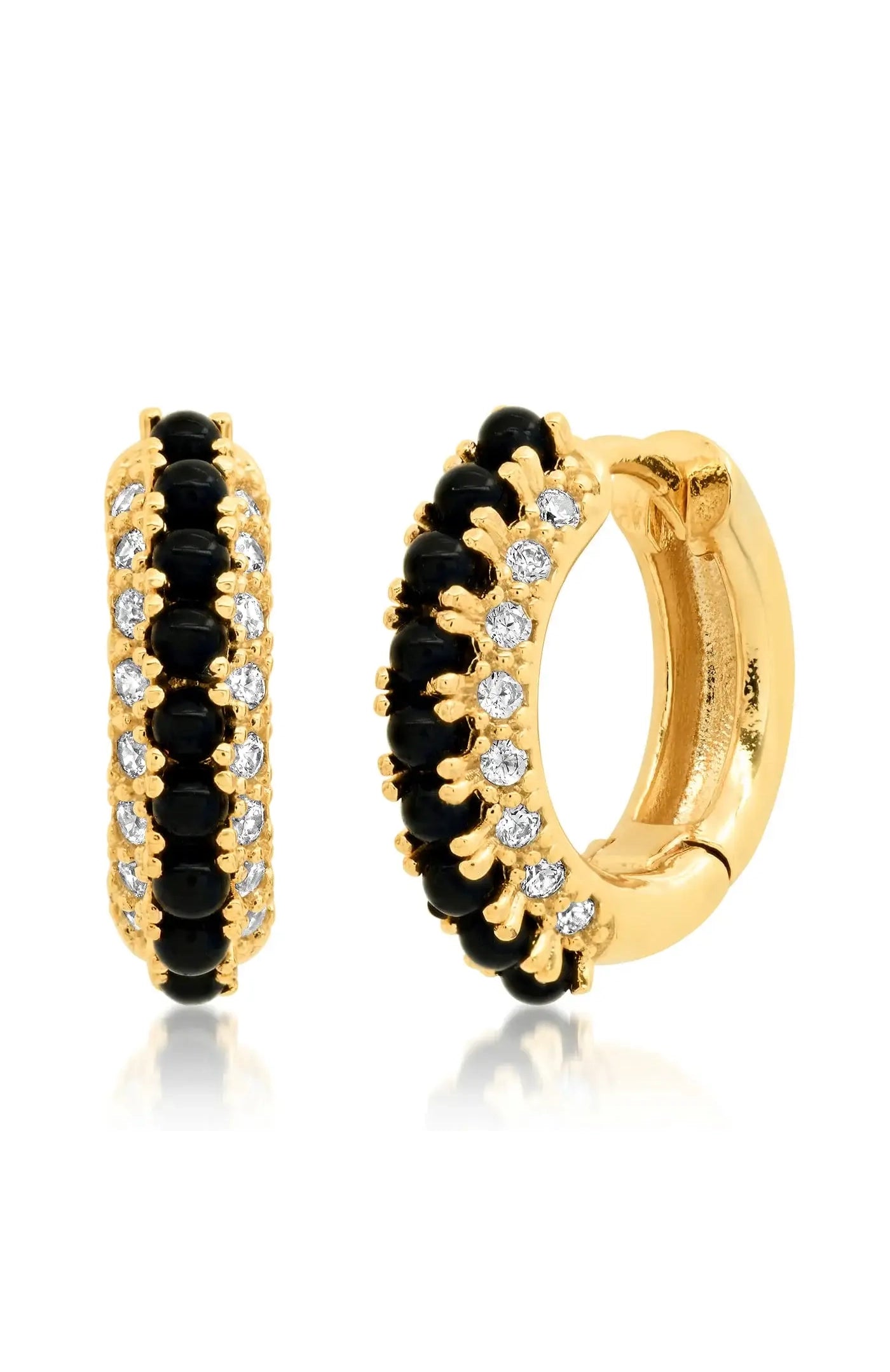 Huggies with Bead and Cz Accents - Black