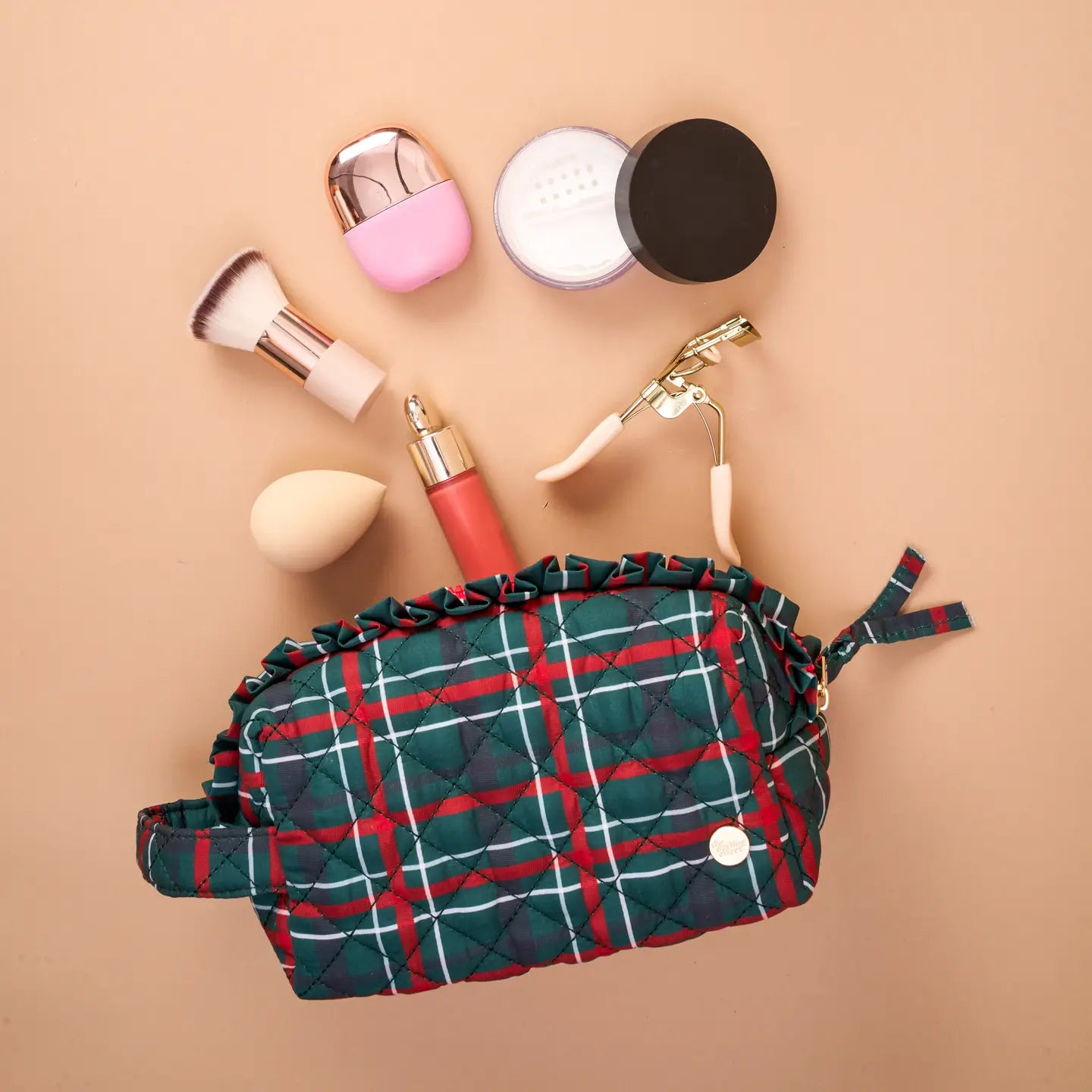 Essentials Quilted Cosmetic Pouch - Evergreen Plaid