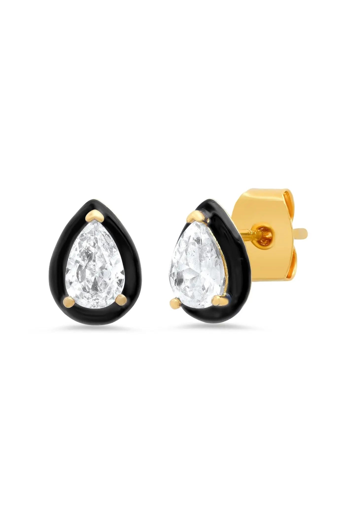 Pear Shaped Cz Studs with Enamel Bezel