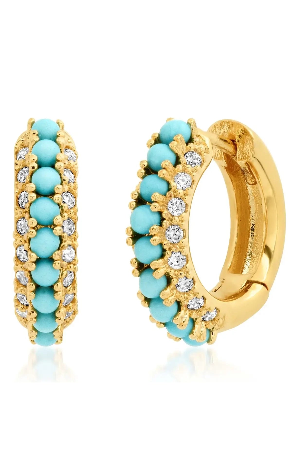 Huggies with Bead and Cz Accents - Turquoise