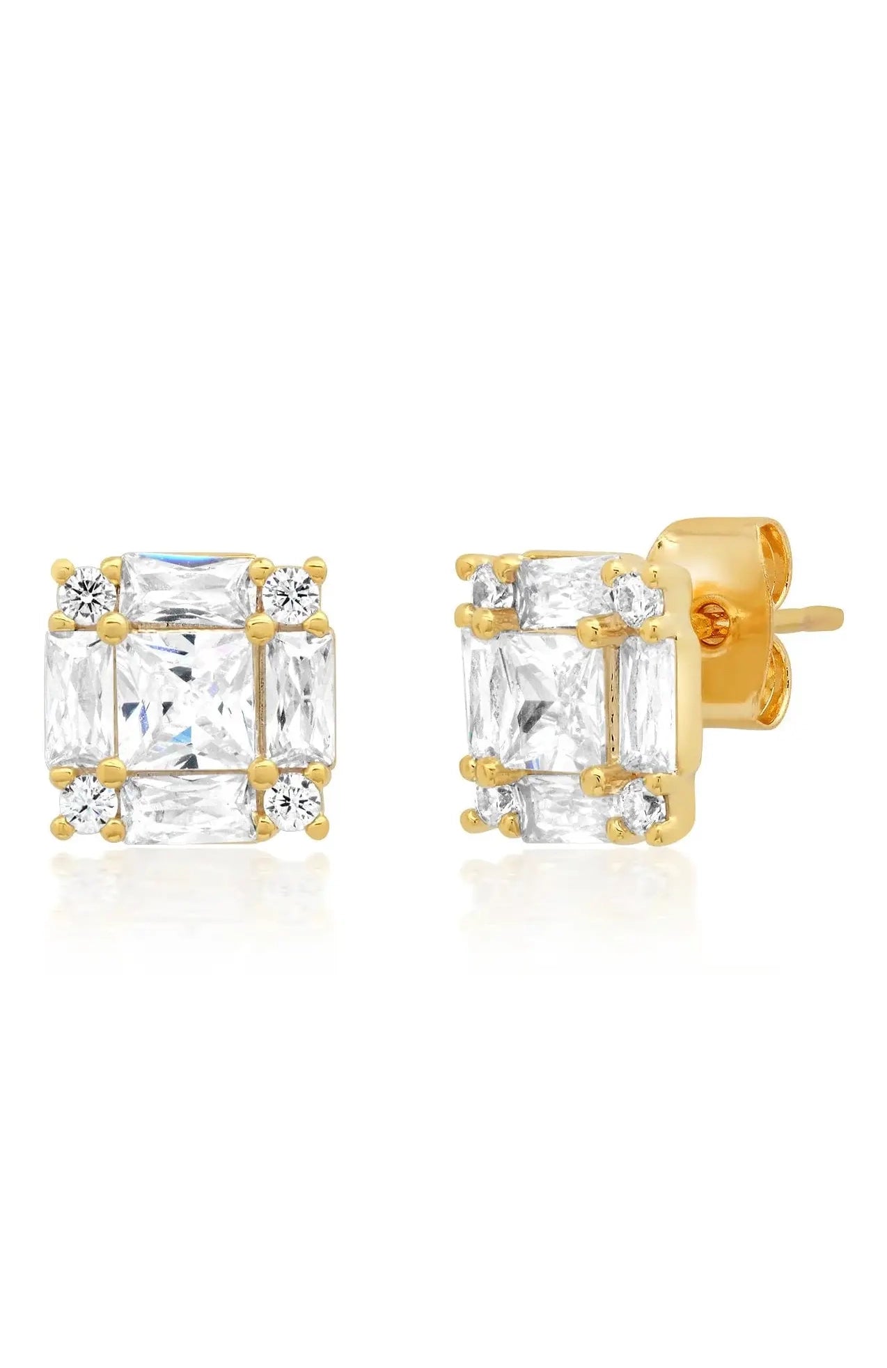 Princess Cut Cz Studs with Emerald and Round Cz Accents