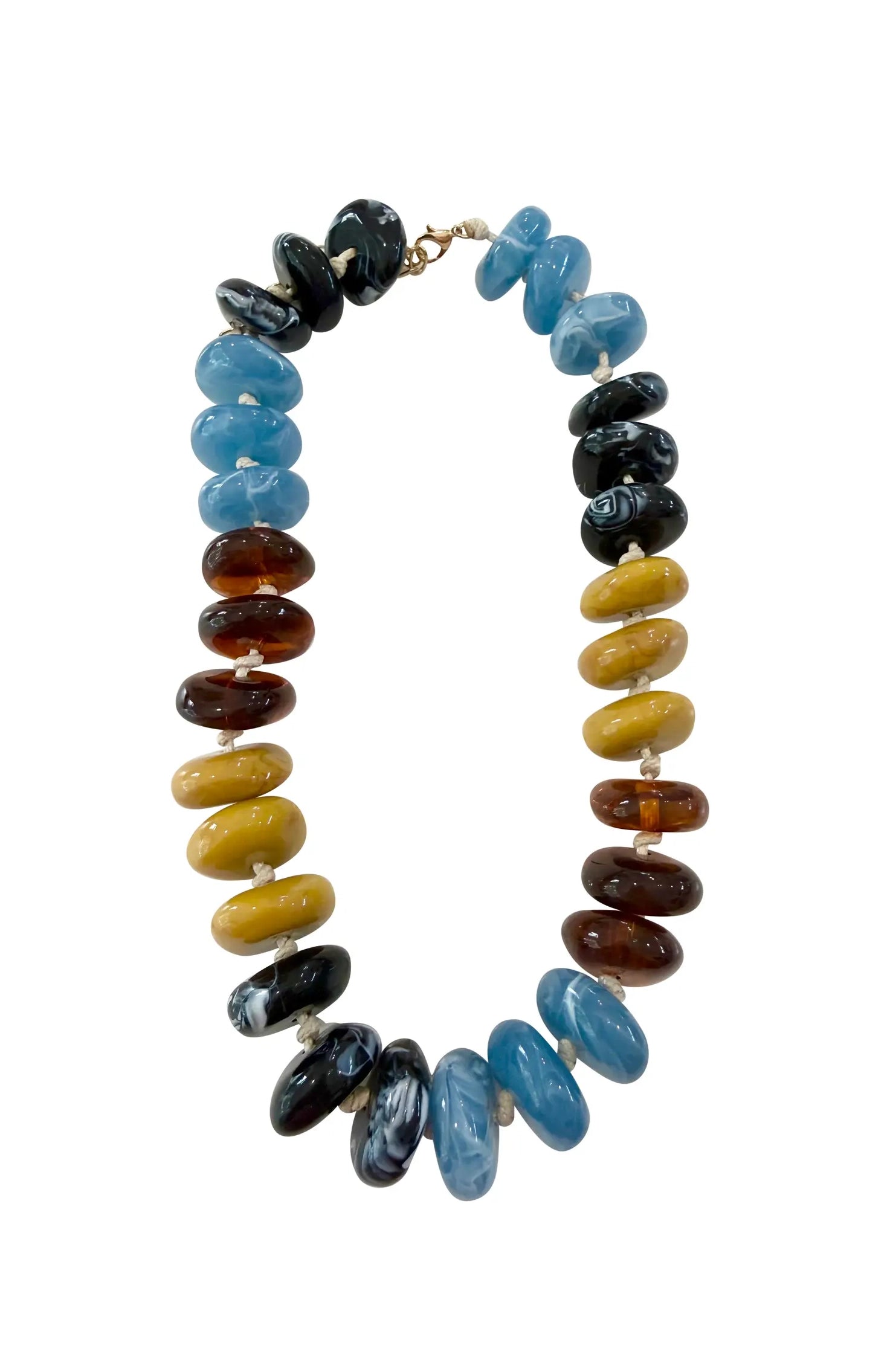 Delray Chunky Beaded Necklace - Tan/Light Blue